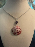 Amethyst Tide – Calico Scallop Shell & Amethyst Necklace on Silver Snake Chain