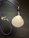 Violet Mystic – Calico Scallop Shell Necklace on Purple Wax Cord