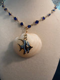 Deep Blue Angelfish – Buttercup Shell Necklace on Sapphire Crystal Chain