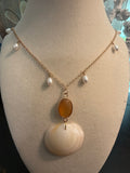 Honey & Pearl – Buttercup Shell Necklace with Carnelian Gem