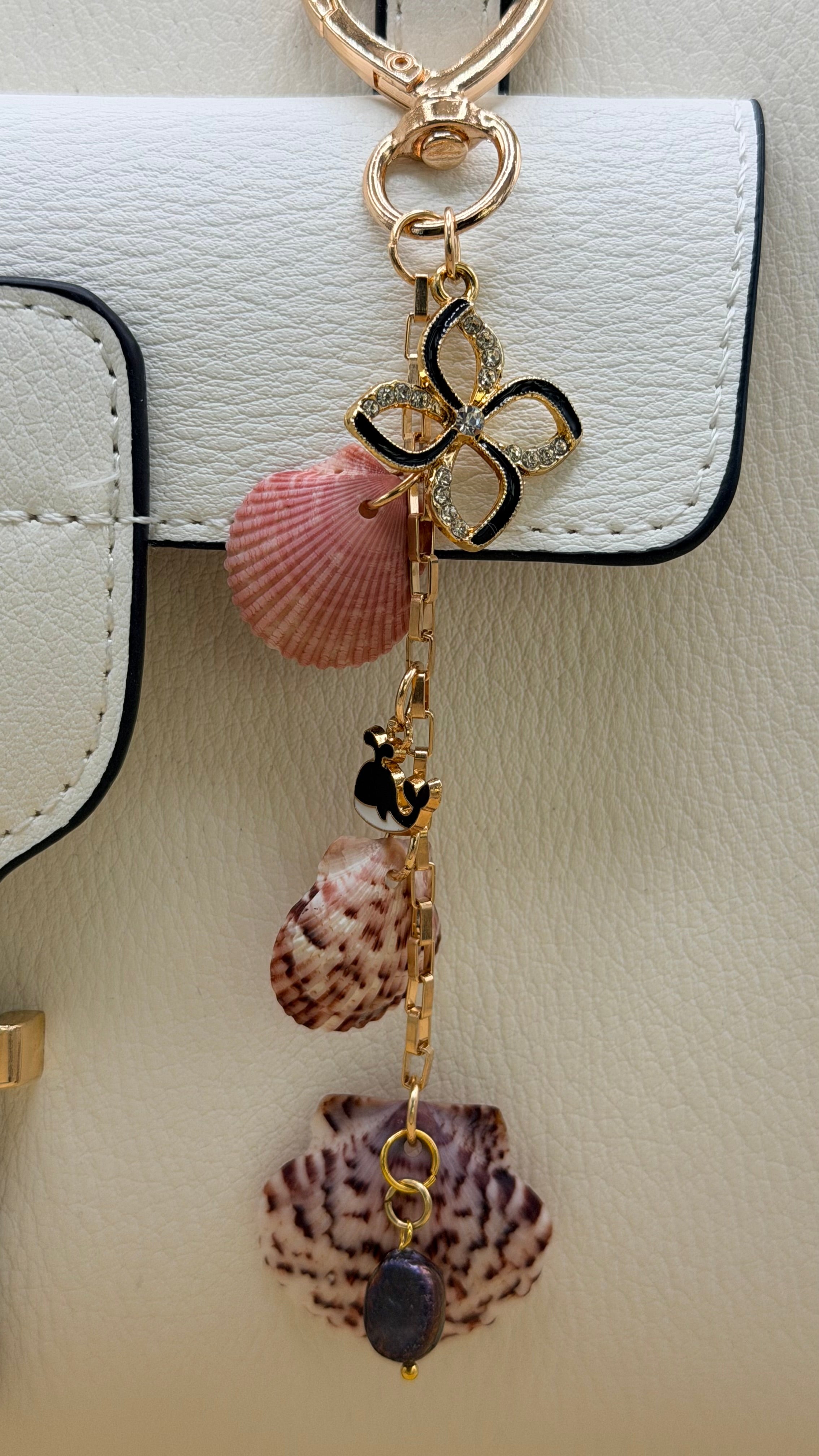 Pink Shell & Gold Flower Charm Bag Charm Keychain