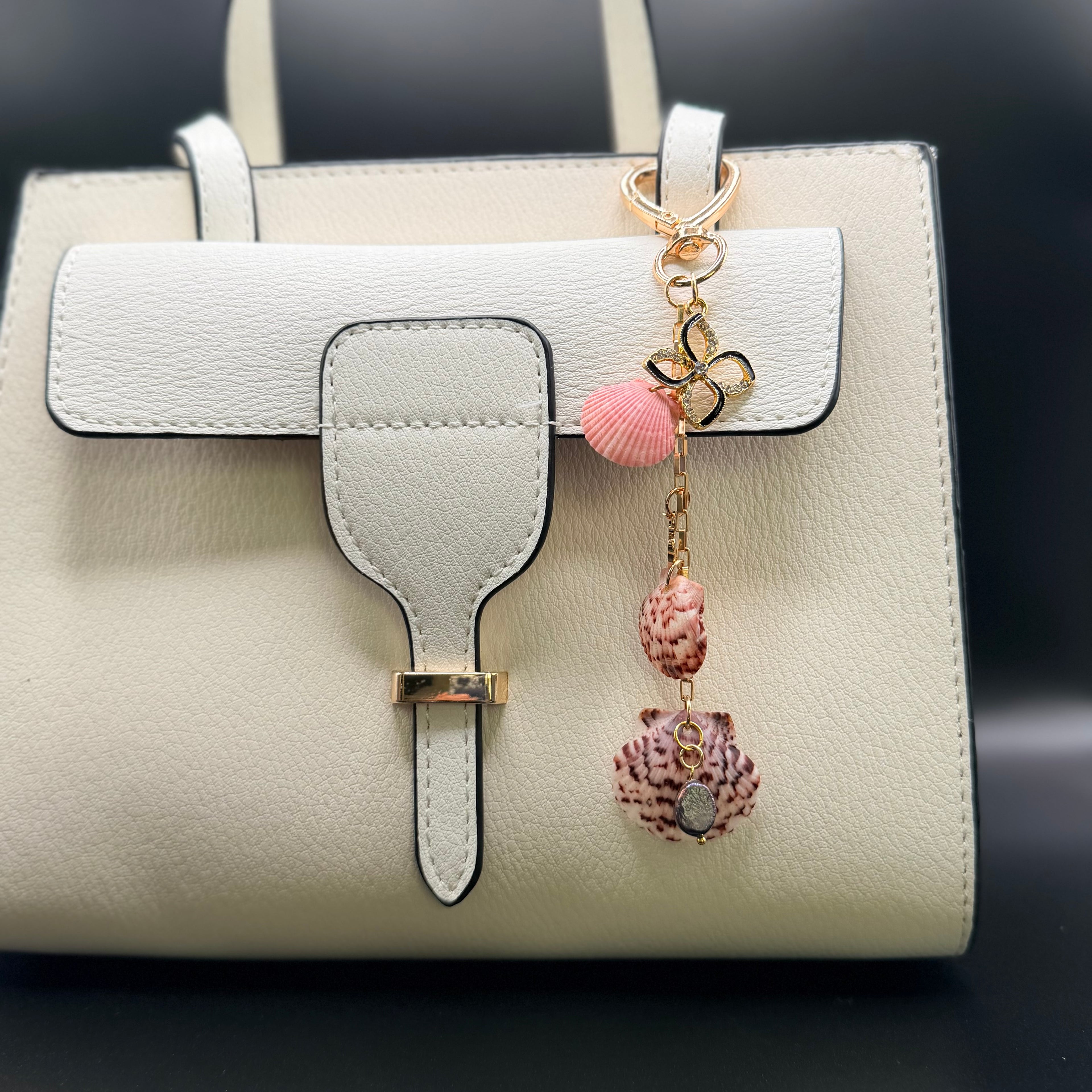 Pink Shell & Gold Flower Charm Bag Charm Keychain