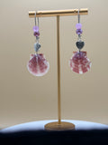 Purple Scallop Shell & Lavender Bead Heart Charm Earrings