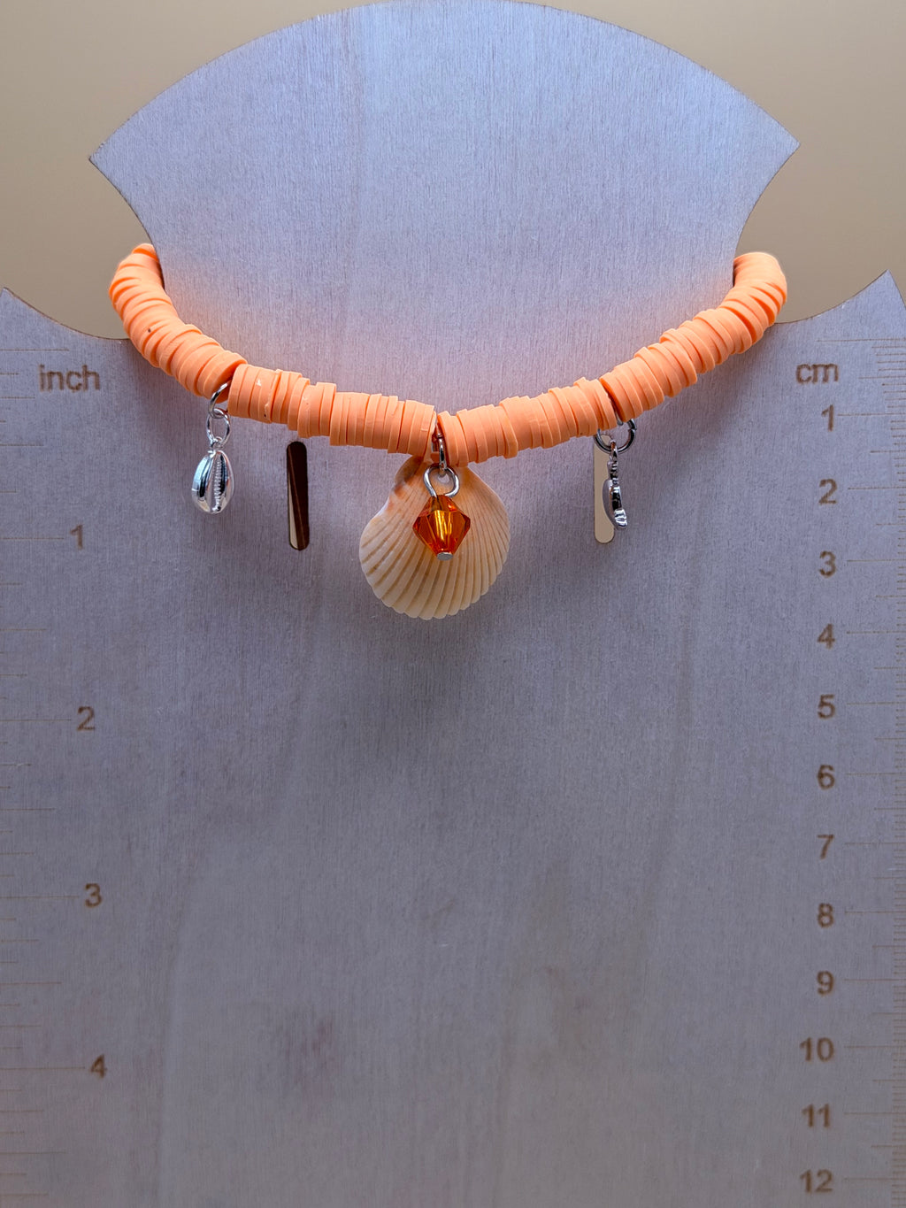 Coral Sunset Shell Charm Clay Bead Bracelet