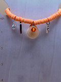 Coral Sunset Shell Charm Clay Bead Bracelet