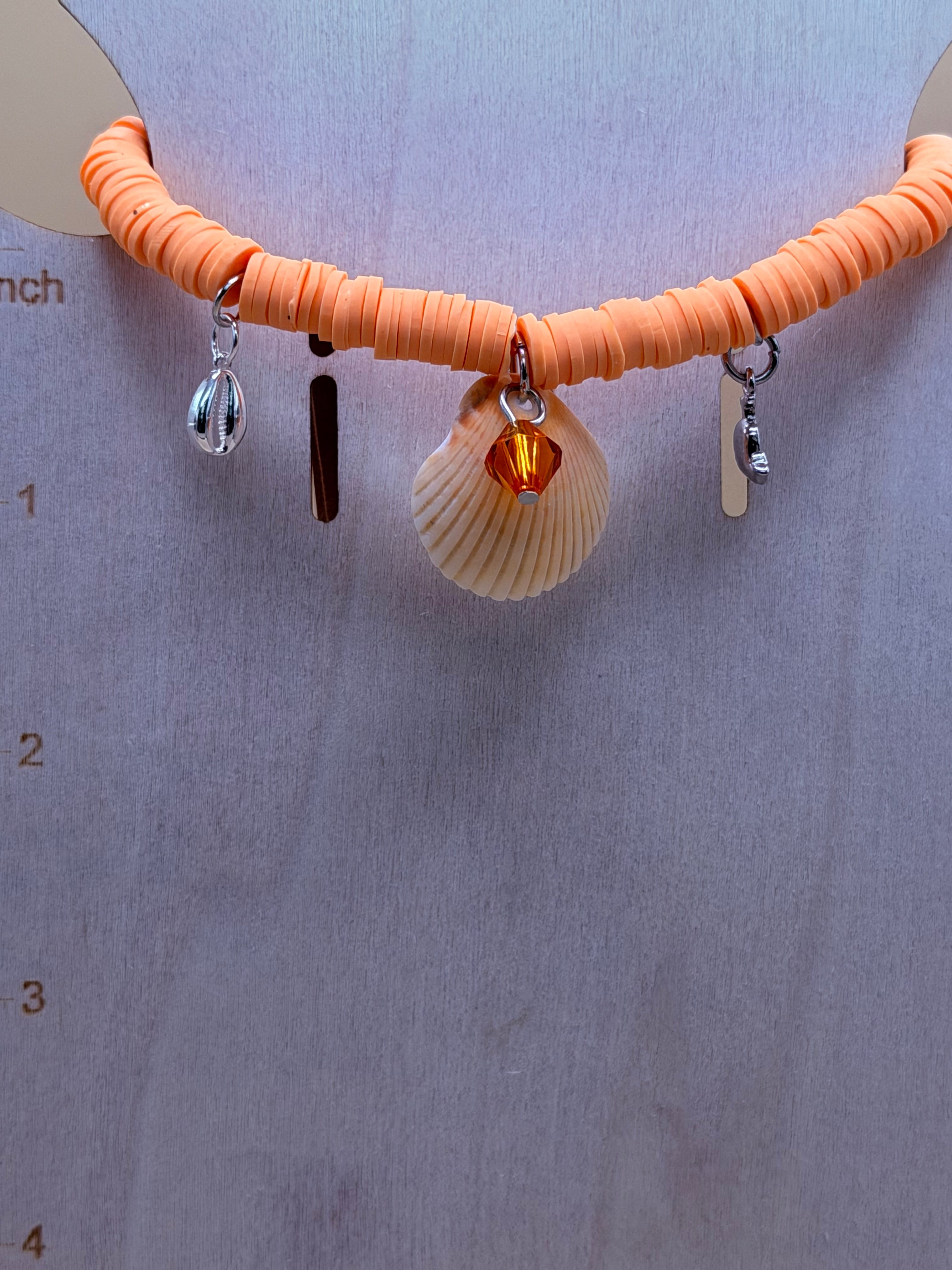 Coral Sunset Shell Charm Clay Bead Bracelet
