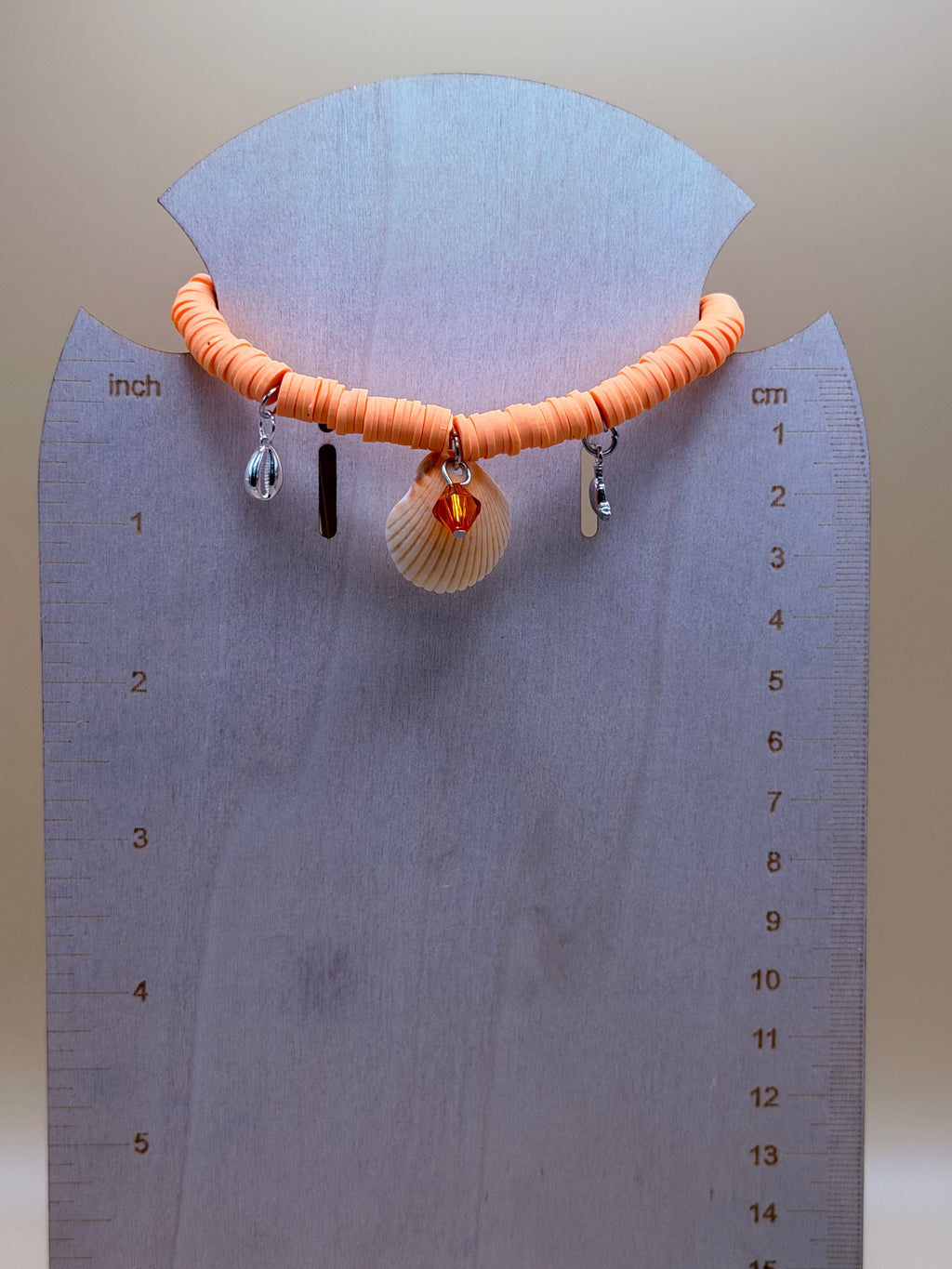 Coral Sunset Shell Charm Clay Bead Bracelet