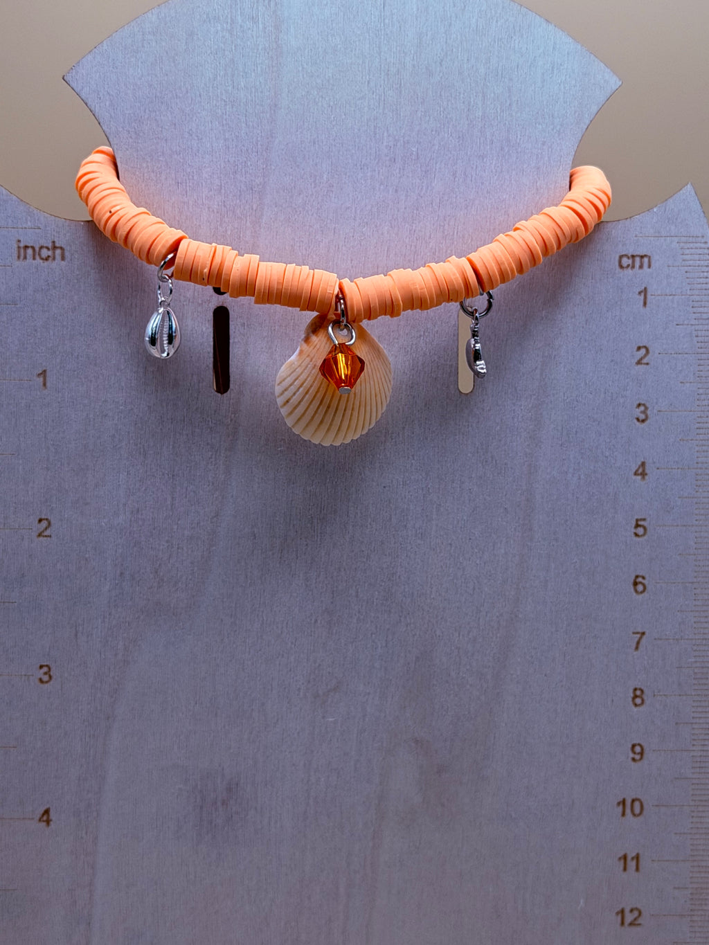 Coral Sunset Shell Charm Clay Bead Bracelet