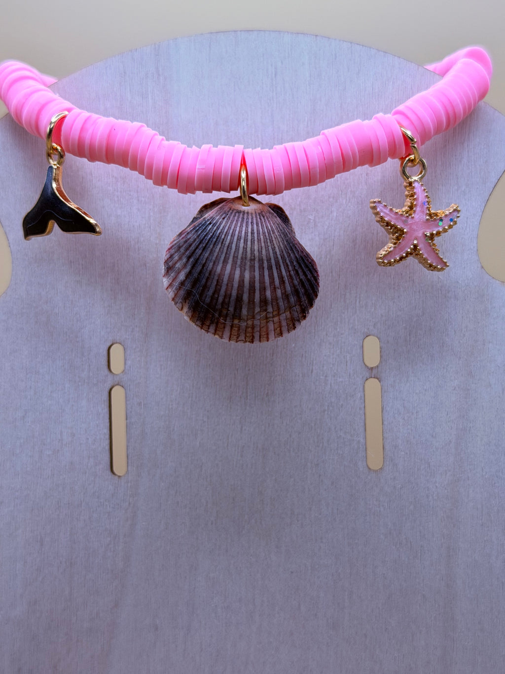 Pink Mermaid Shell Charm Clay Bead Bracelet