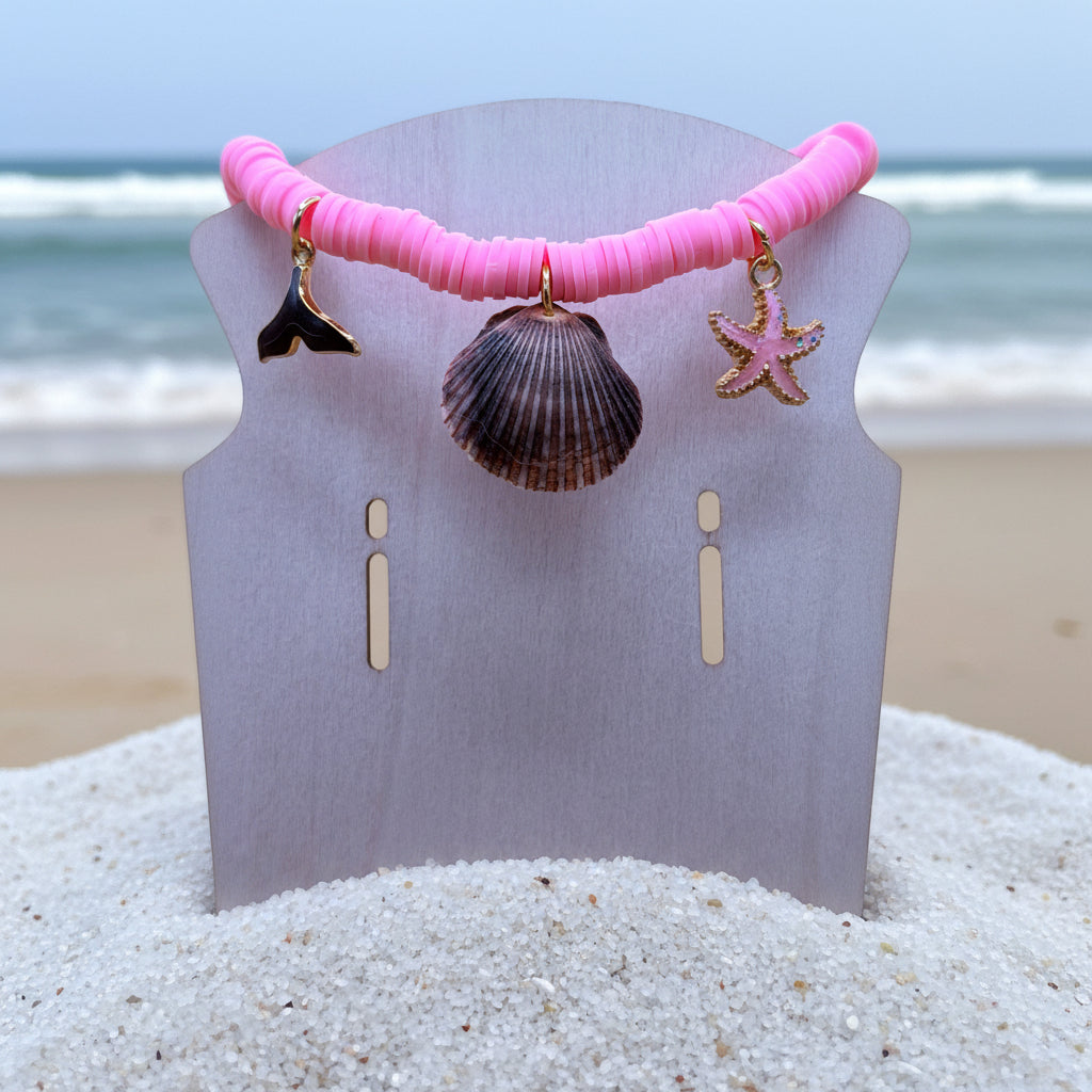 Pink Mermaid Shell Charm Clay Bead Bracelet