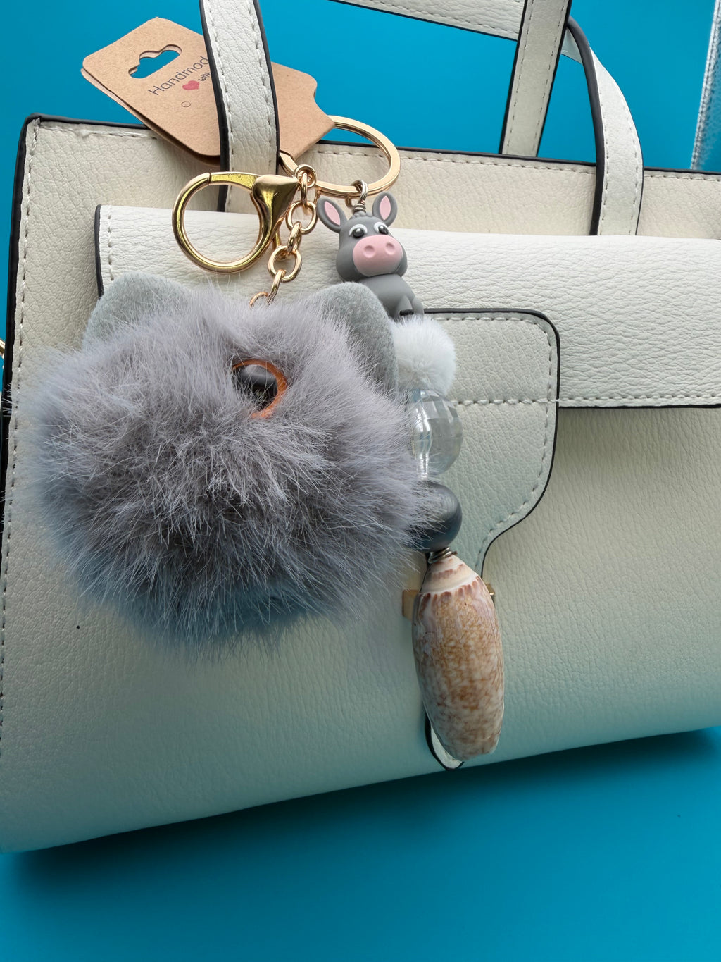 Fluffy Donkey Pom-Pom Shell Keychain