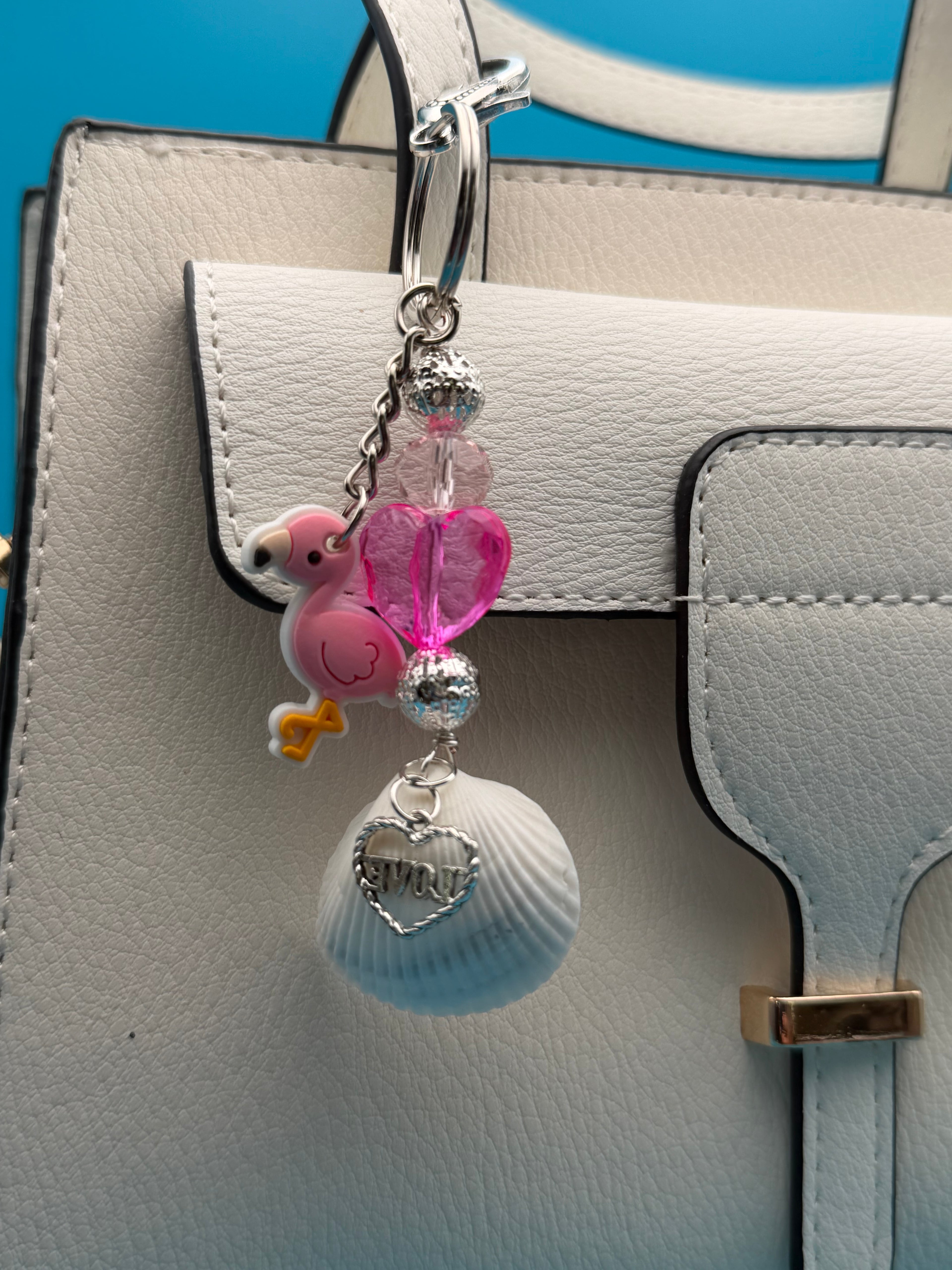 Flamingo Love Shell Keychain