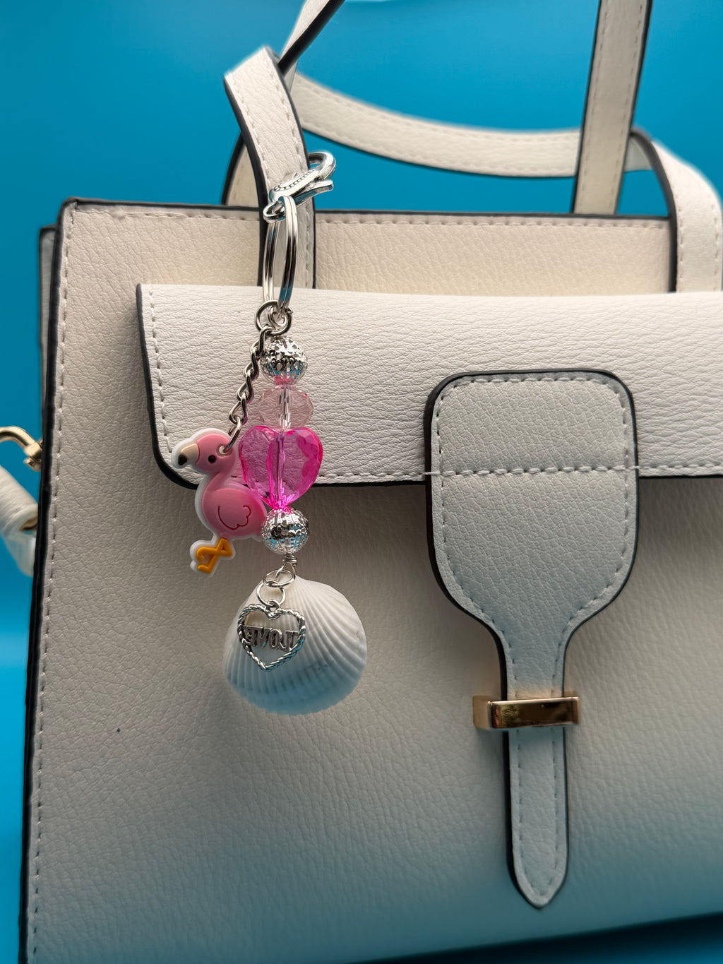Flamingo Love Shell Keychain