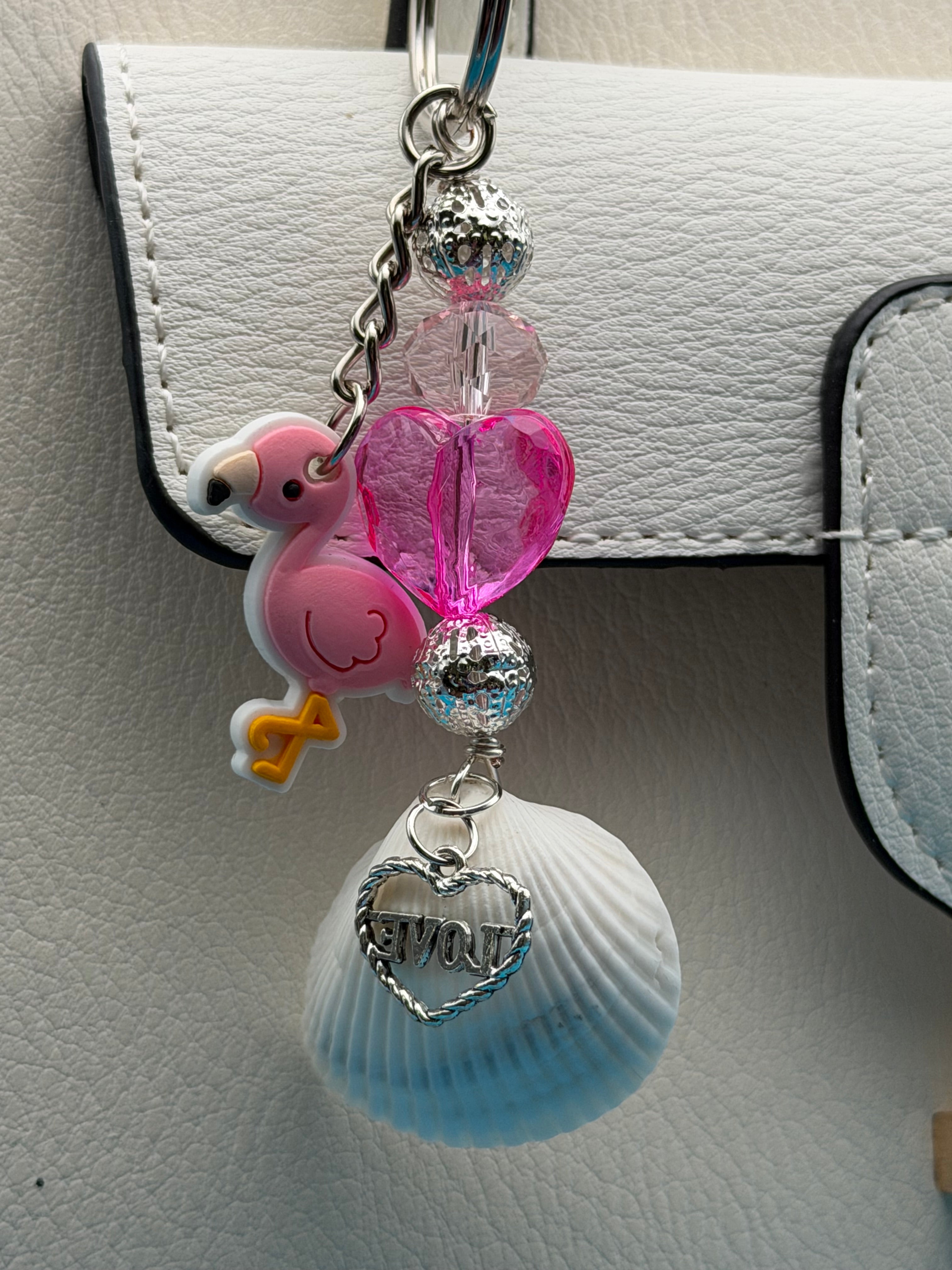Flamingo Love Shell Keychain