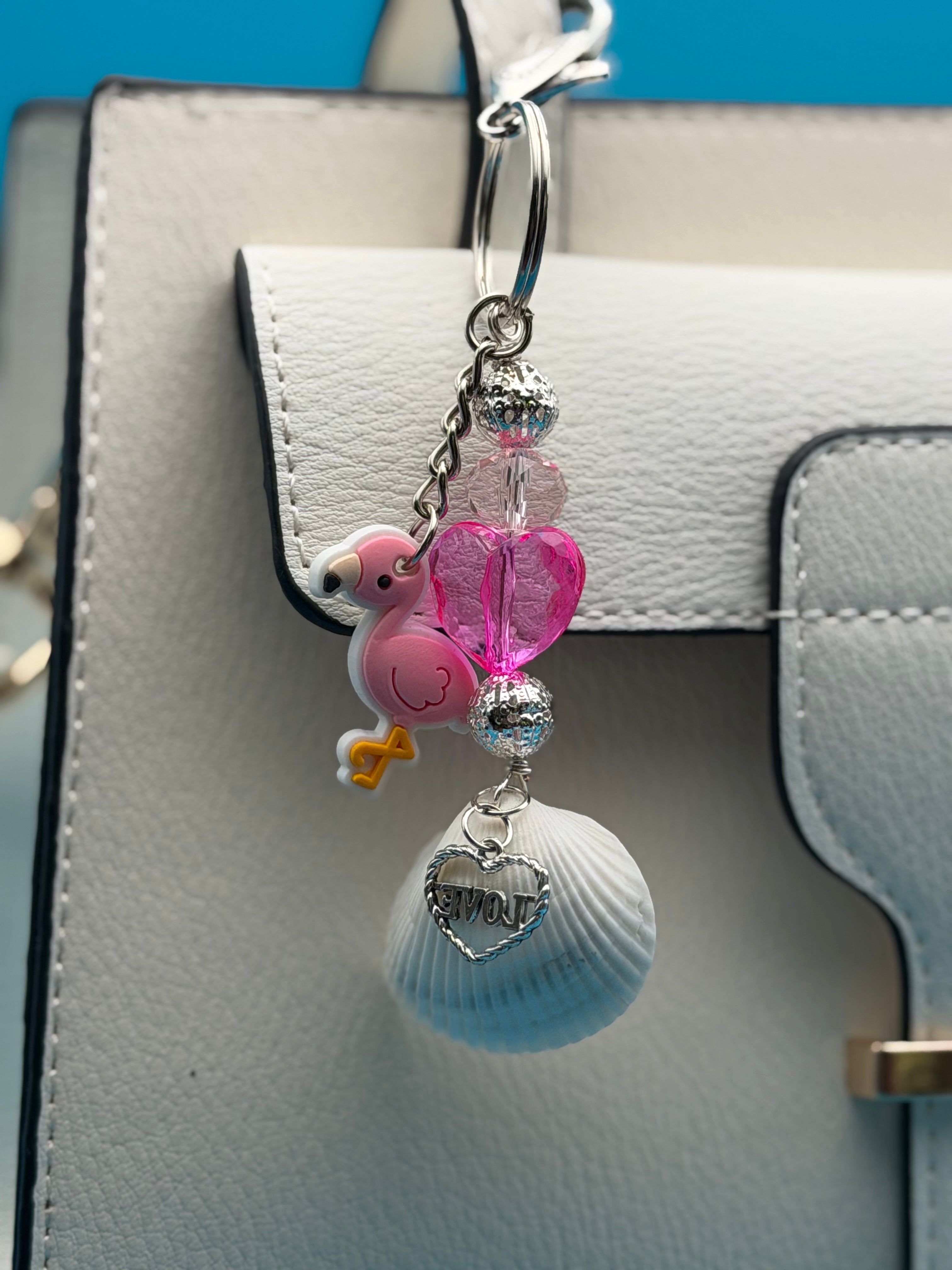 Flamingo Love Shell Keychain