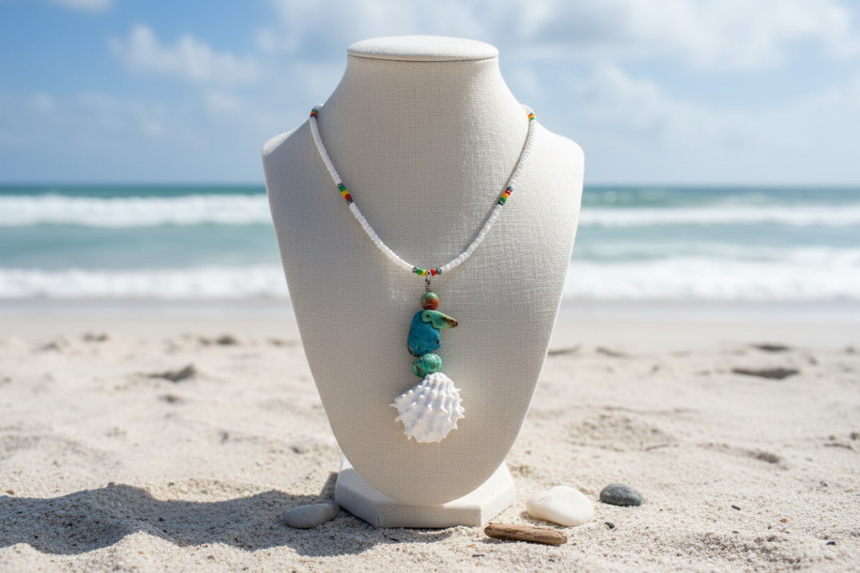 Coastal Necklace with Beach Background