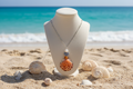 Coral Sunset Heart Shell Necklace - Pearl & Amber from Florida Gulf Shores