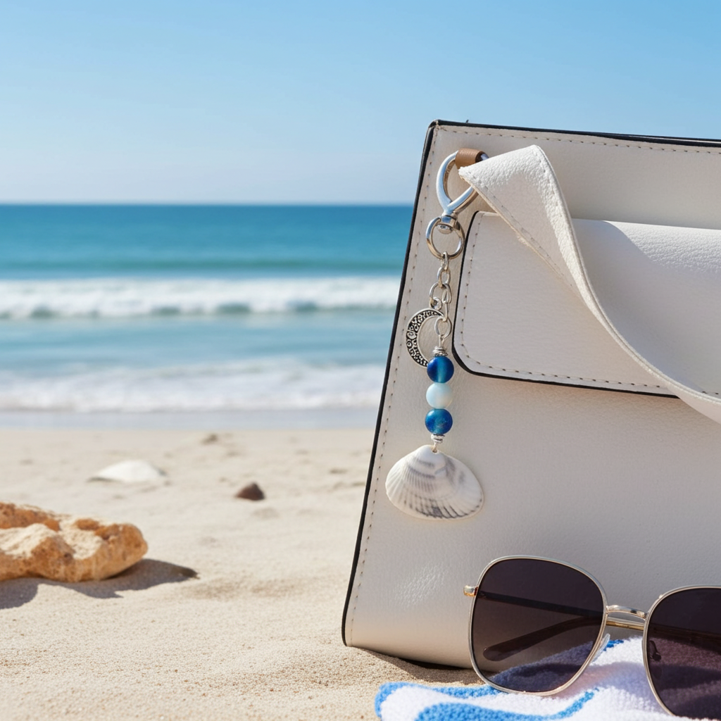 Ark Shell & Sailboat Bag Charm — Nautical Blue