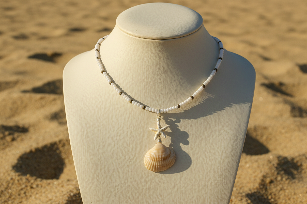 Elegant Necklace with Beach Sand Background
