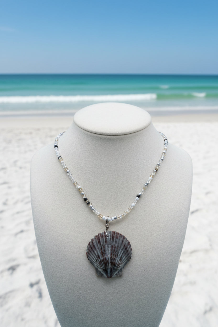 Real scallop shell necklace costal Florida vibe