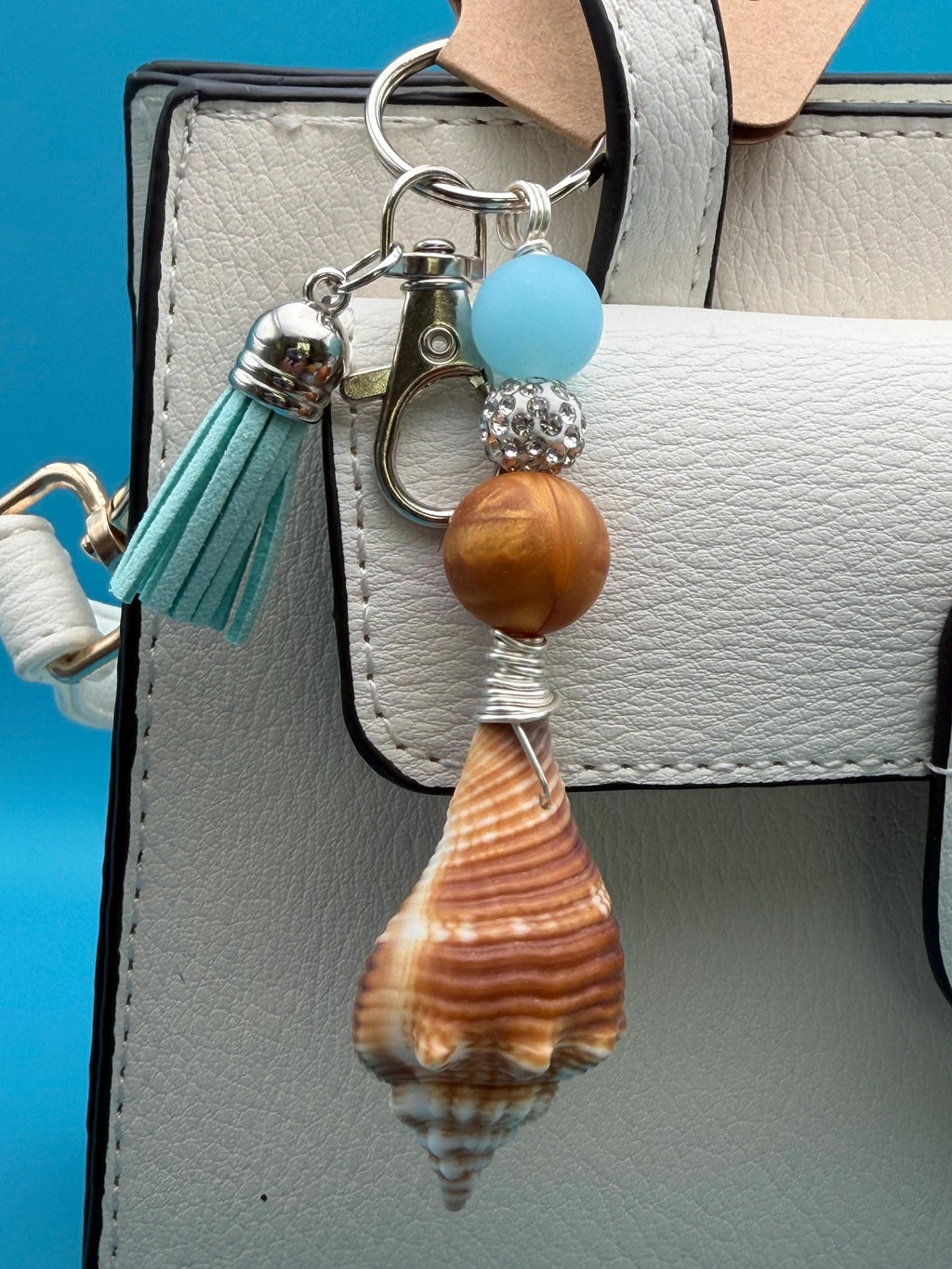 Coastal Conch Shell Bag Charm Keychain Beach Lover Gift Handmade Seashell Ocean Accessory