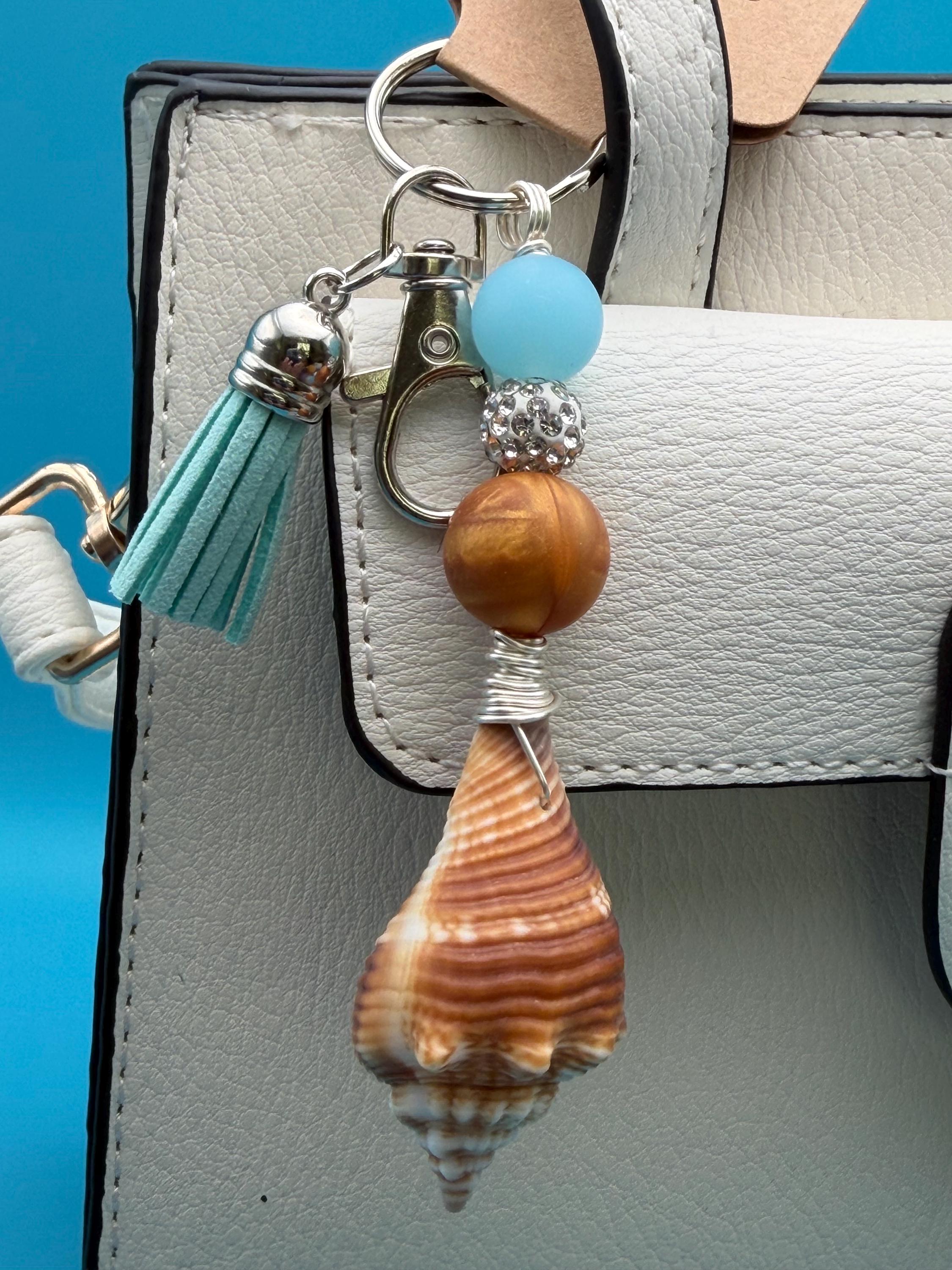 Coastal Conch Shell Bag Charm Keychain Beach Lover Gift Handmade Seashell Ocean Accessory