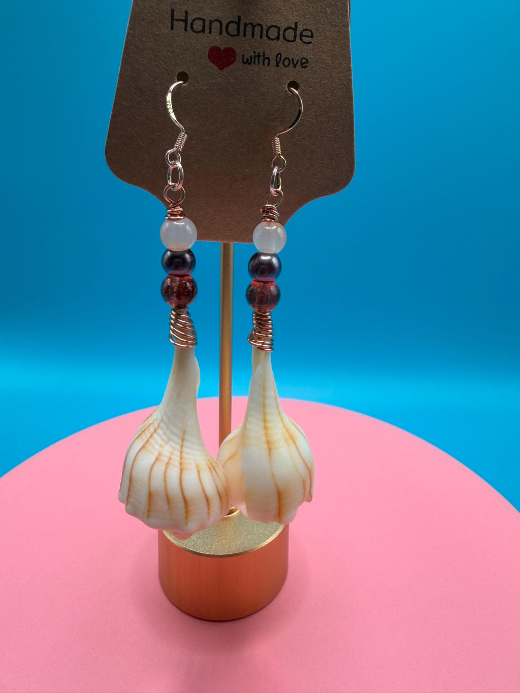 Coastal handmade Shell Earrings Florida Gulf Coast Beach Treasures Copper Wire Wrapped Coastal Jewelry