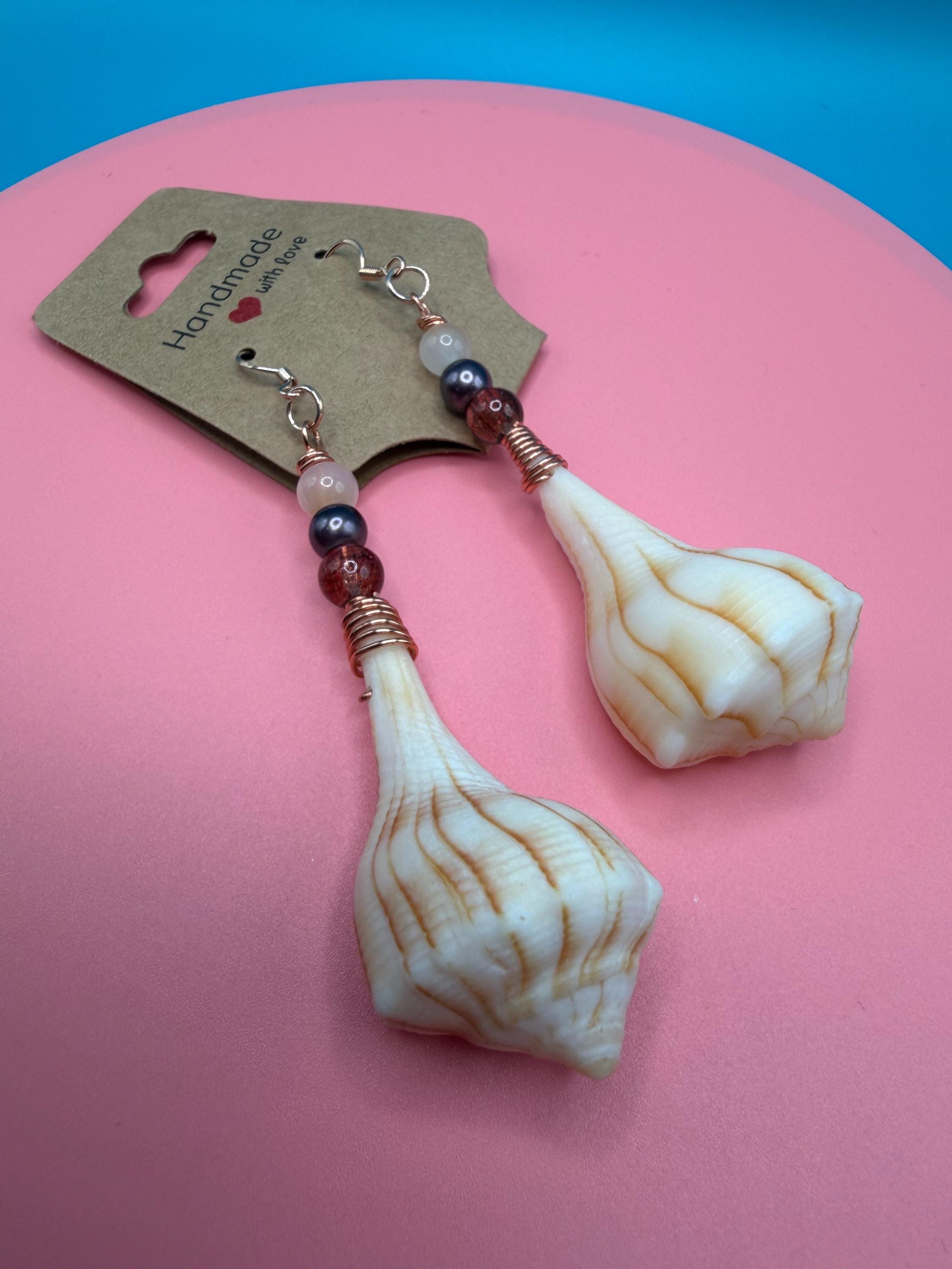 Coastal handmade Shell Earrings Florida Gulf Coast Beach Treasures Copper Wire Wrapped Coastal Jewelry