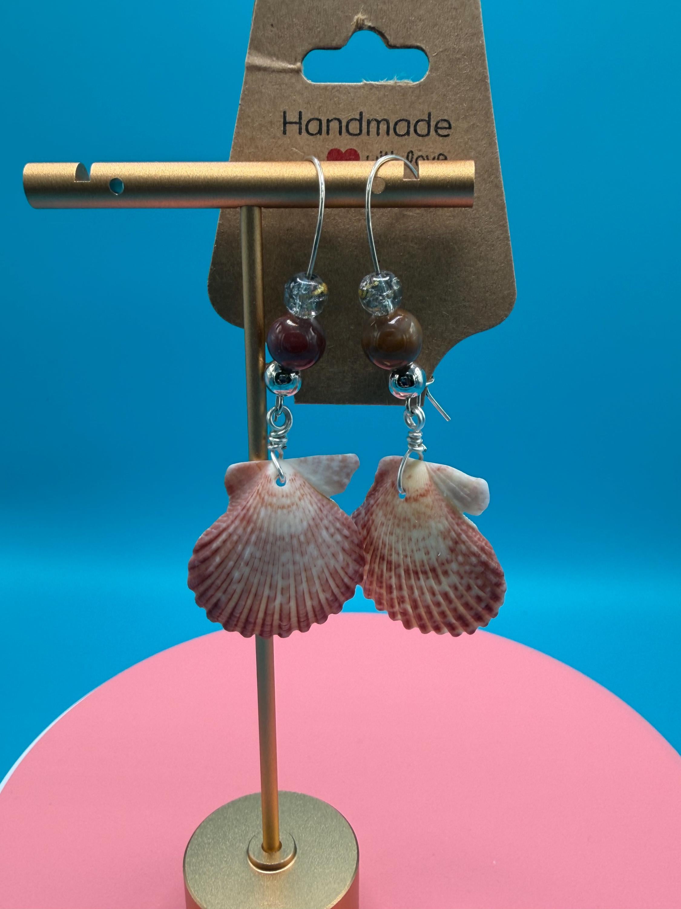 Handmade Scallop Shell Earrings Beach Coastal Ocean Nautical Florida Seashell Jewelry Gift