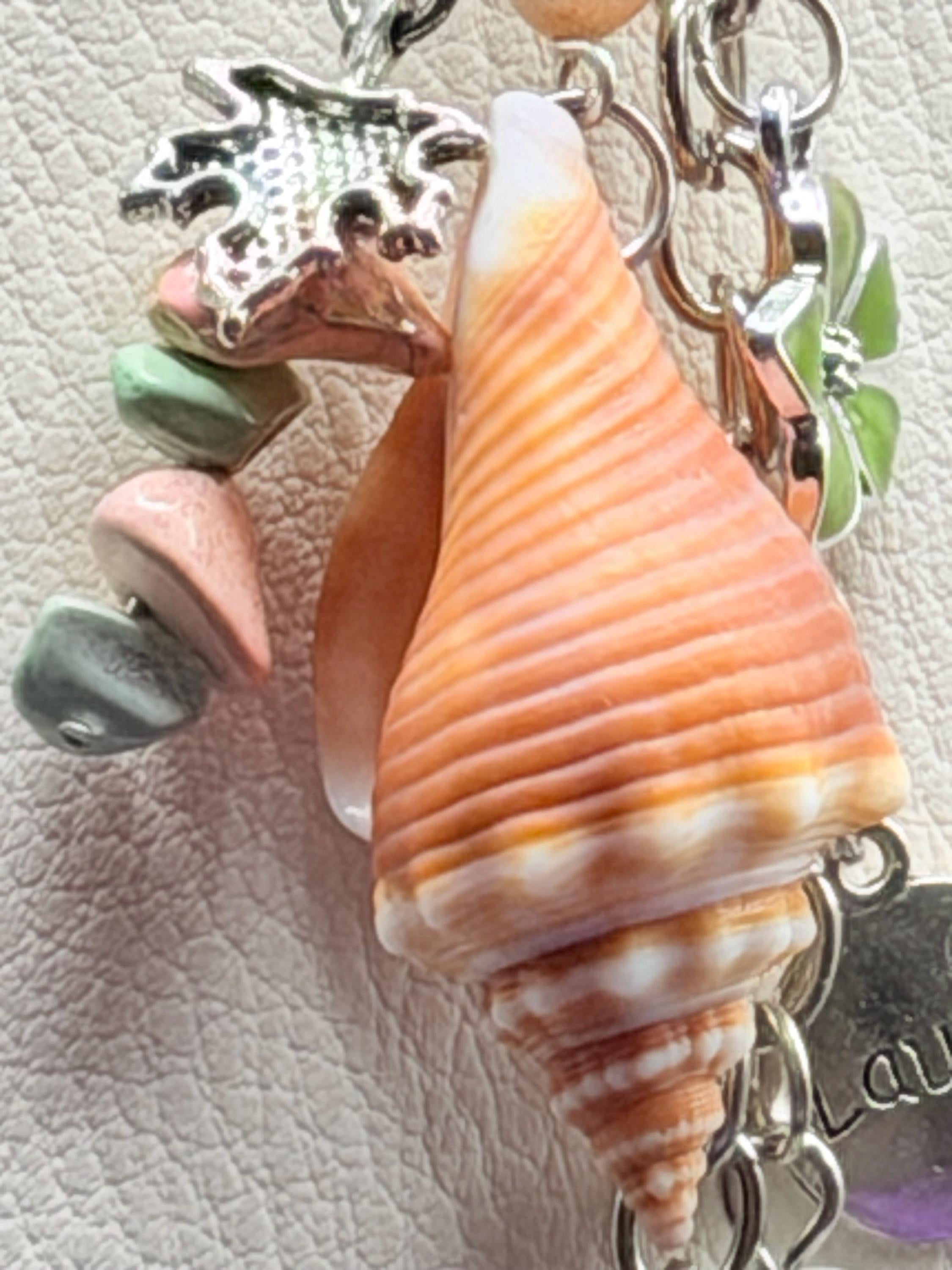 Florida coastal Conch Shell Bag Charm - Handmade Beach Coastal Purse Accessory Ocean Lover Gift