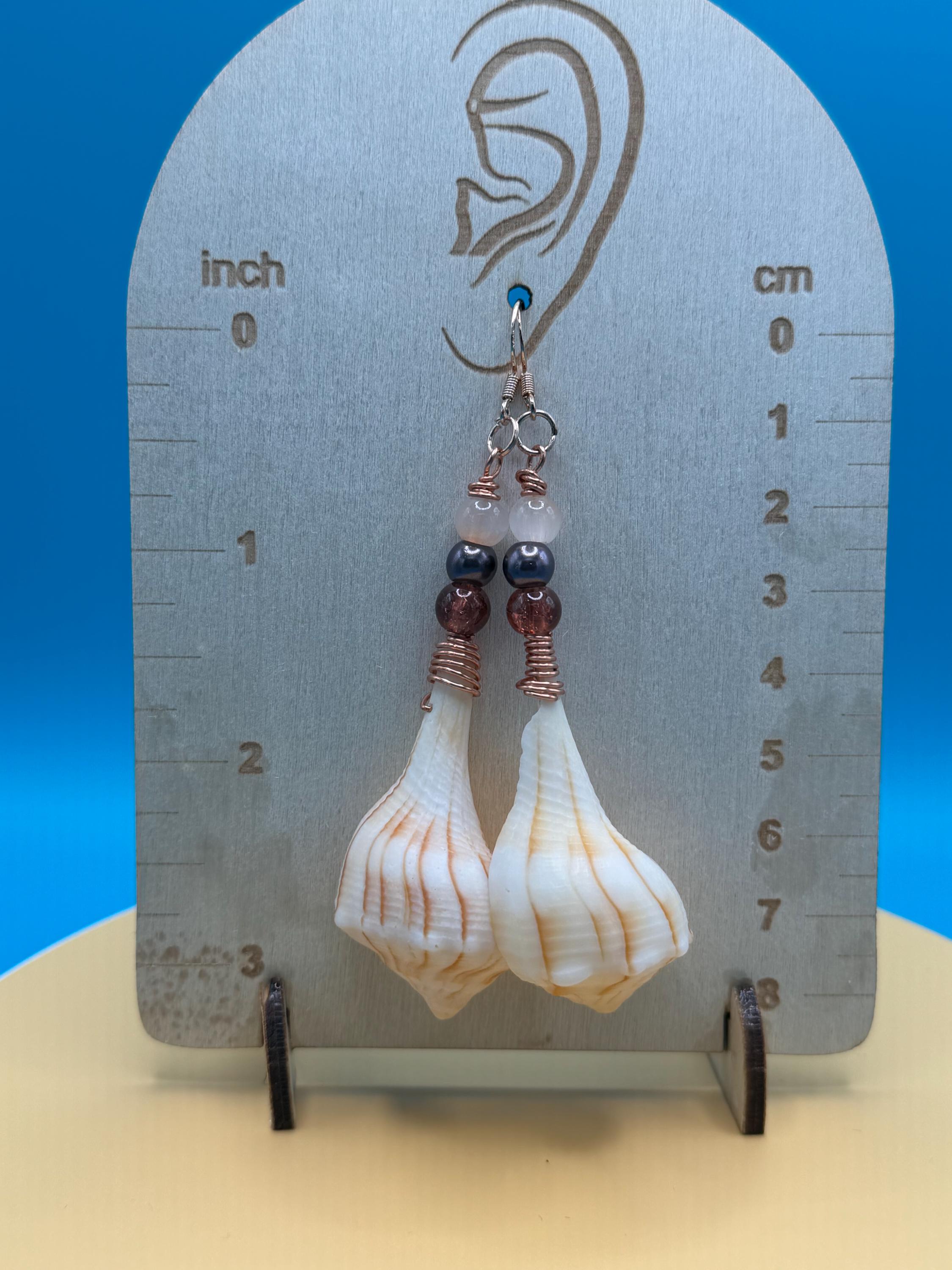 Coastal handmade Shell Earrings Florida Gulf Coast Beach Treasures Copper Wire Wrapped Coastal Jewelry