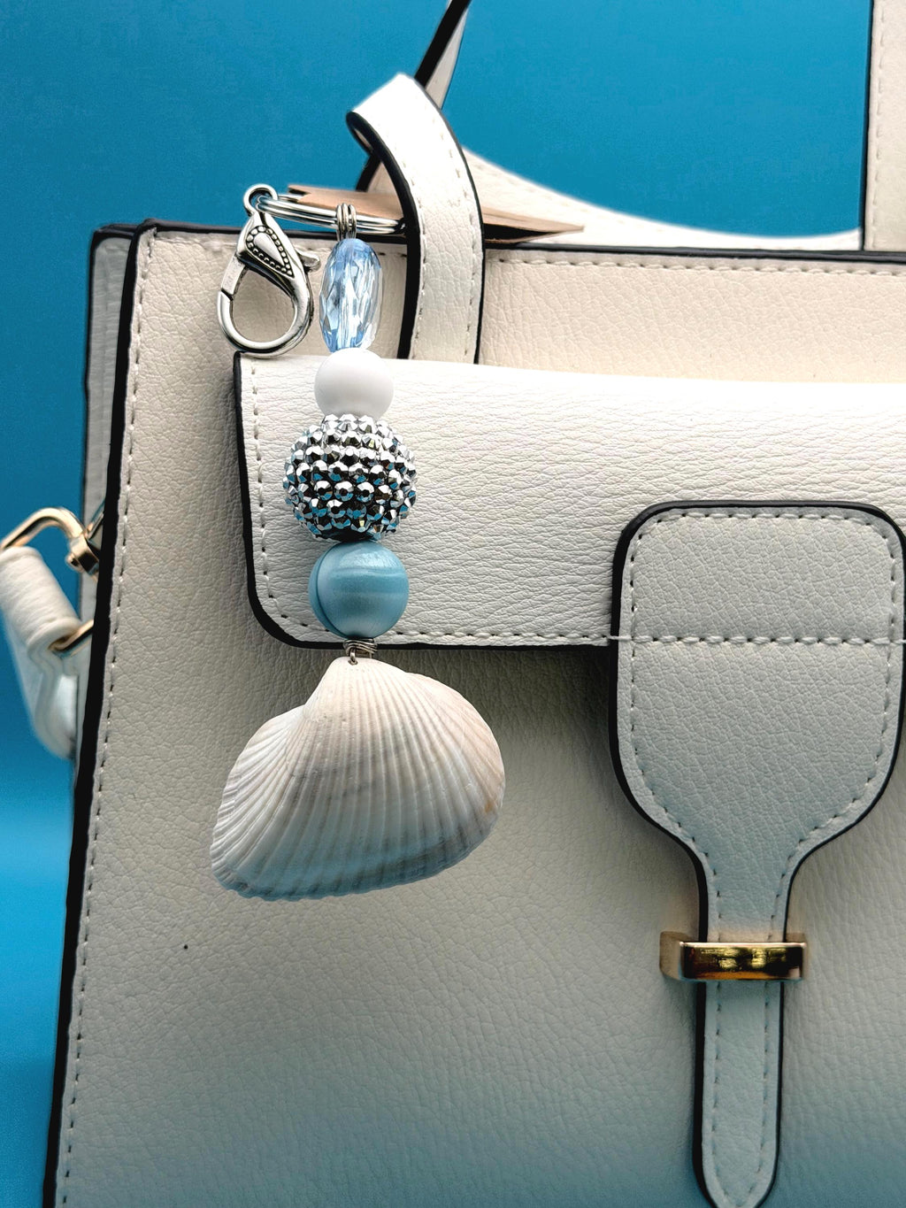 Handpicked coastal Shell Bag Charm Keychain: Coastal Beach Nautical Accessory