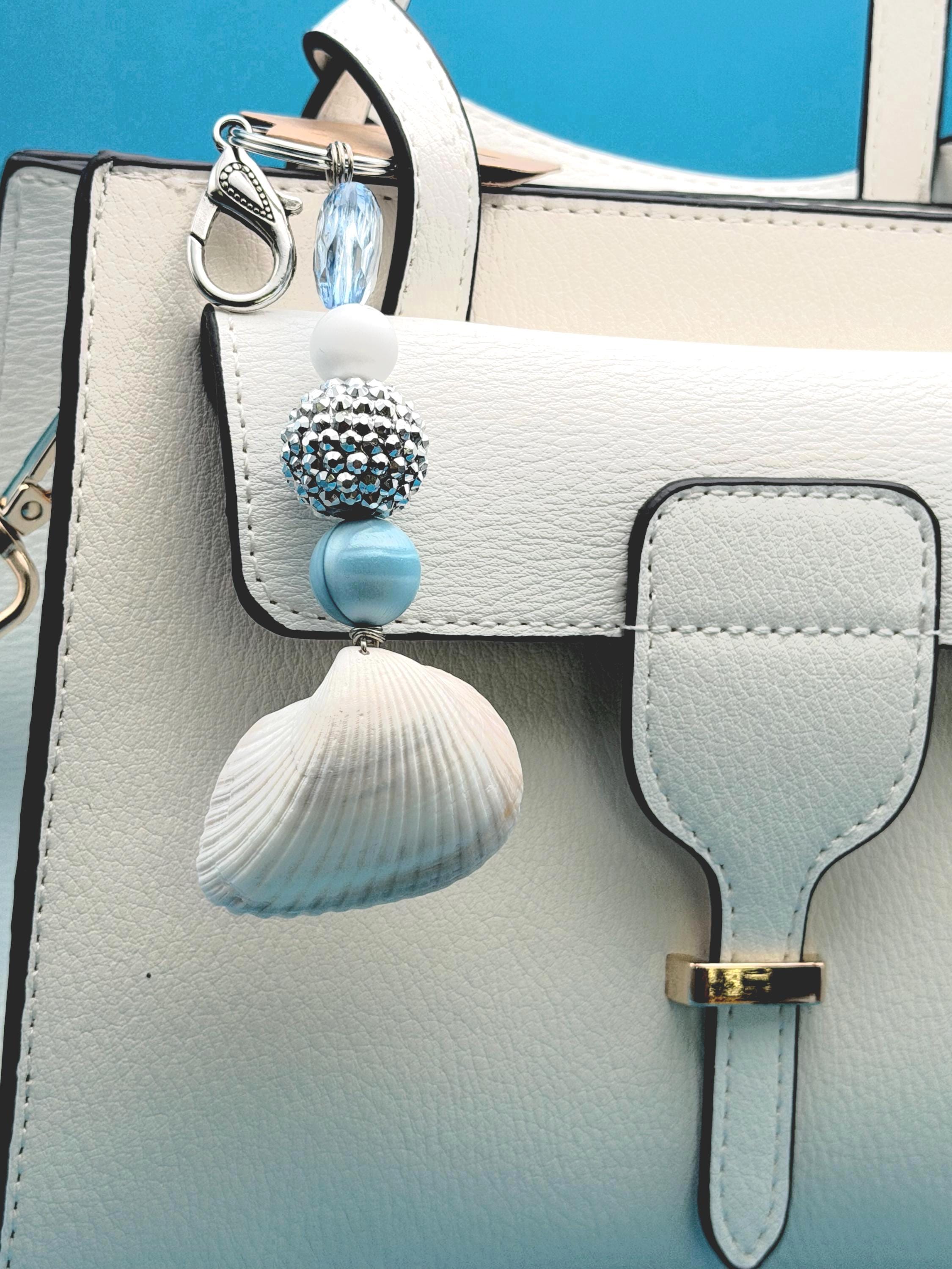 Handpicked coastal Shell Bag Charm Keychain: Coastal Beach Nautical Accessory