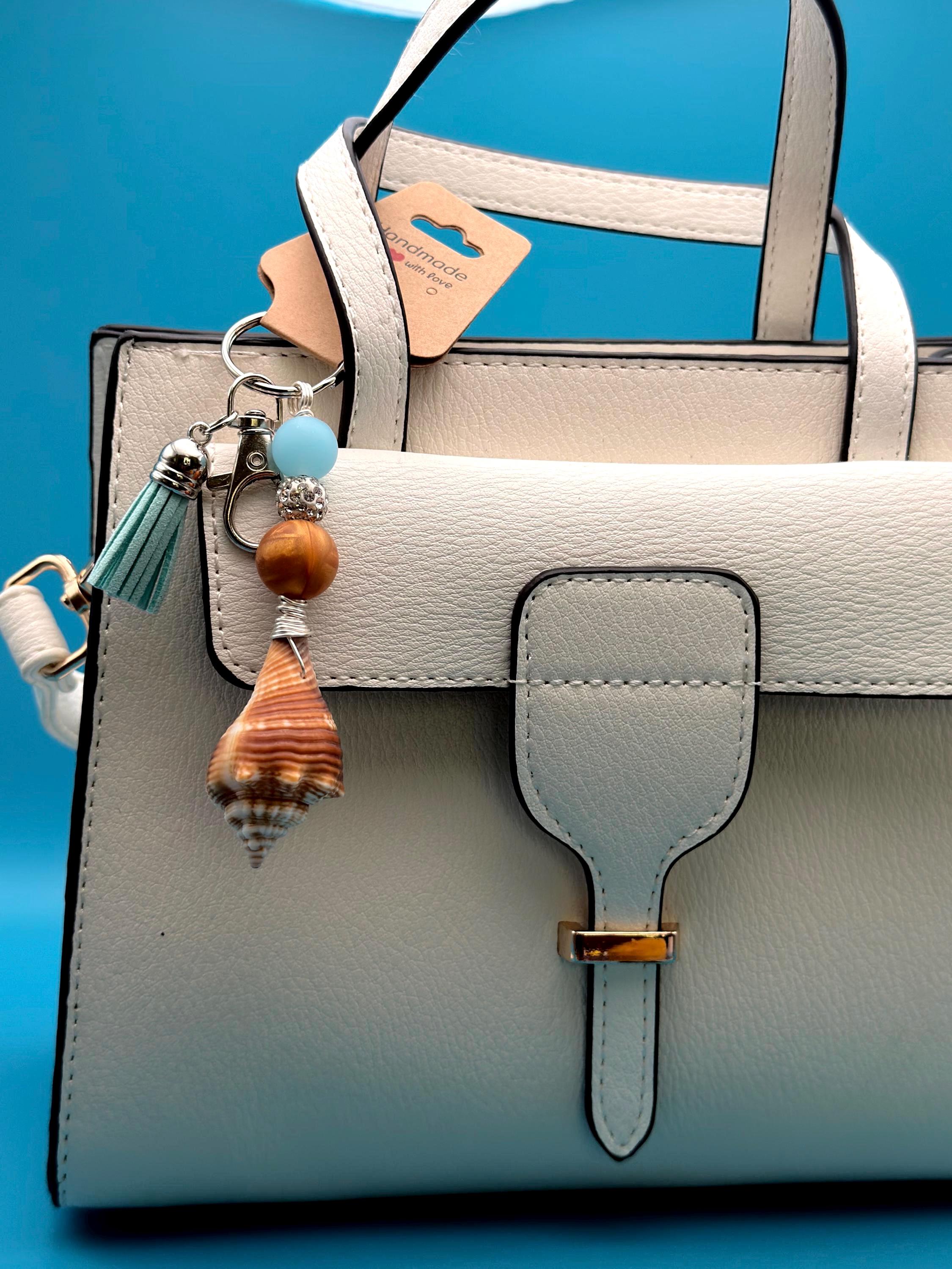 Coastal Conch Shell Bag Charm Keychain Beach Lover Gift Handmade Seashell Ocean Accessory