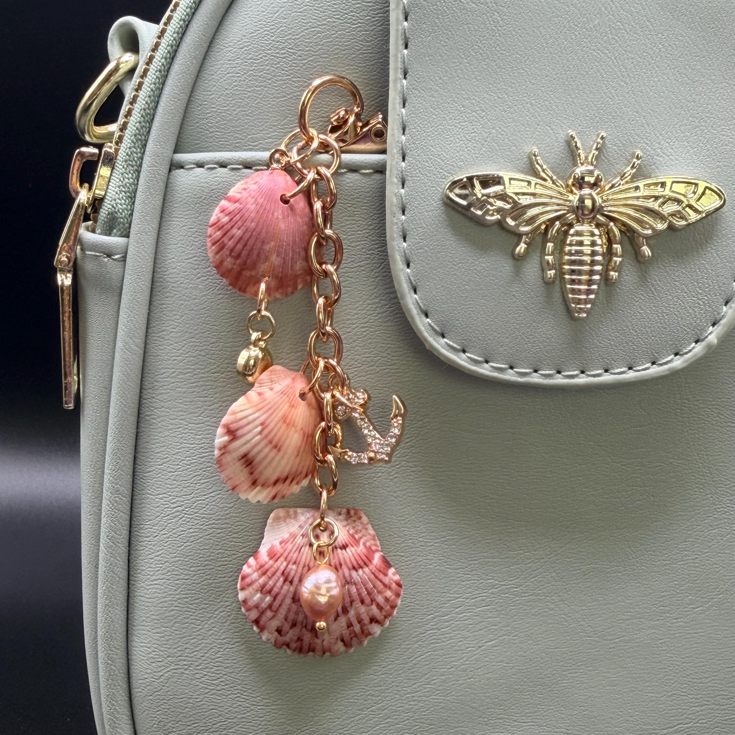 Coastal Bag scallop shell   Charm  Handmade Beach Accessory