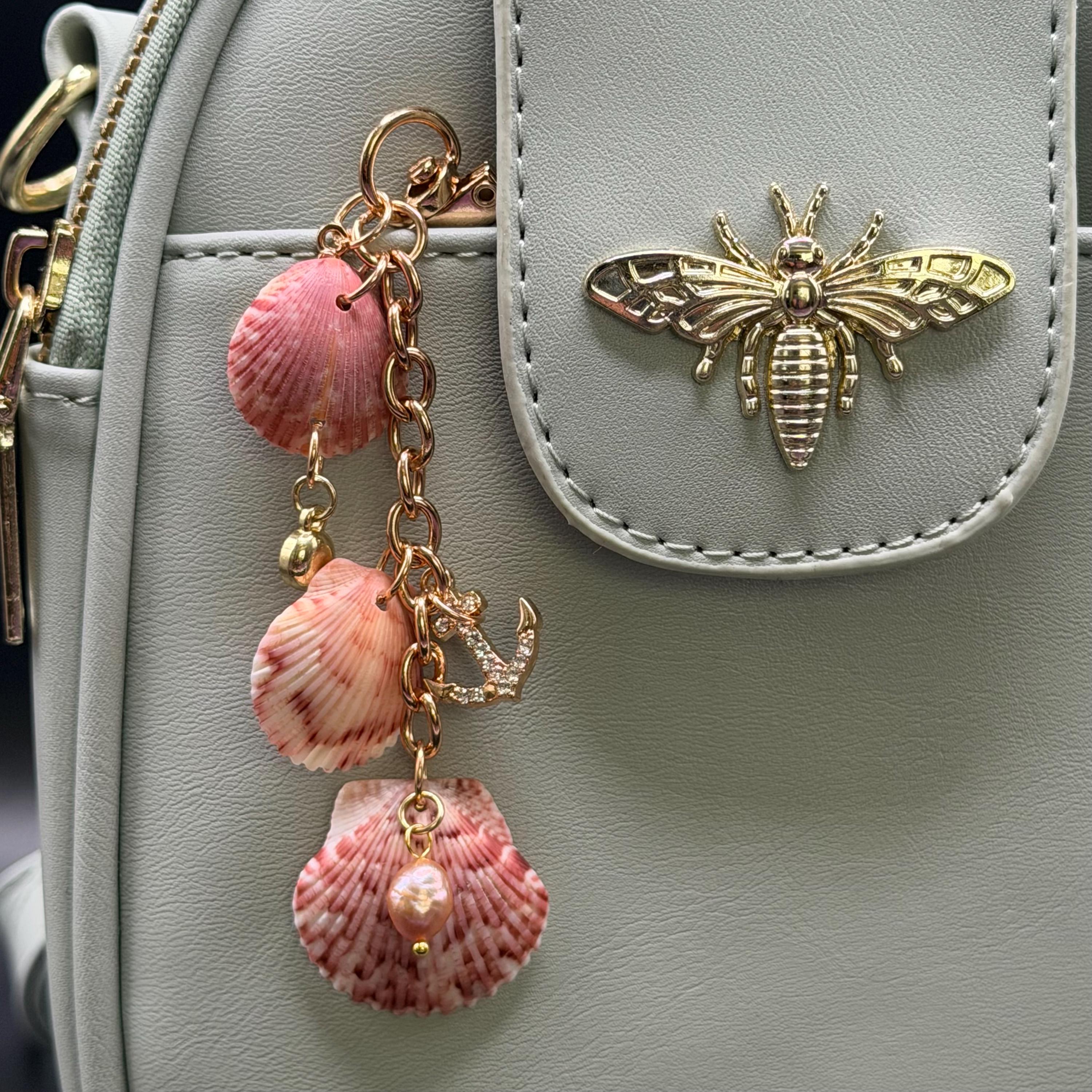 Coastal Bag scallop shell   Charm  Handmade Beach Accessory