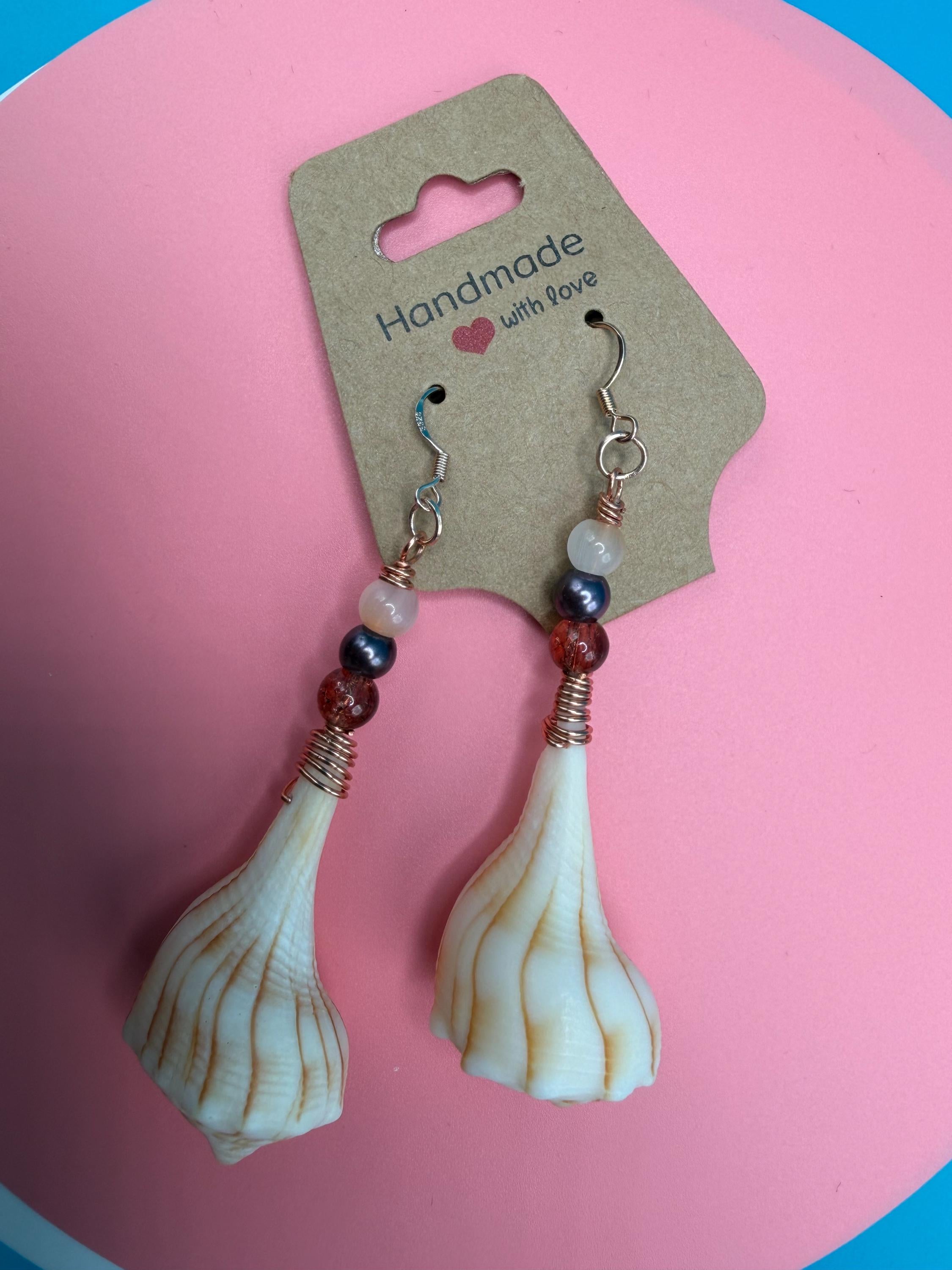 Coastal handmade Shell Earrings Florida Gulf Coast Beach Treasures Copper Wire Wrapped Coastal Jewelry