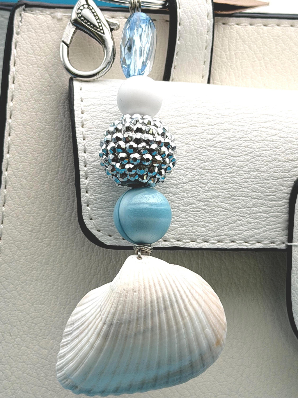Handpicked coastal Shell Bag Charm Keychain: Coastal Beach Nautical Accessory