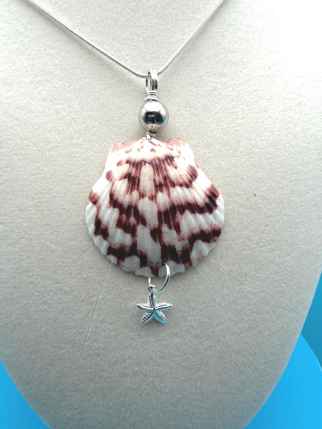Real Calico Scallop Shell Necklace Handmade Florida Coastal Beach Gift Ocean Jewelry Sterling Silver