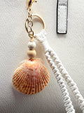 Handmade Florida Scallop Shell Macrame Beach Bag Charm Coastal Keychain Purse Accessory