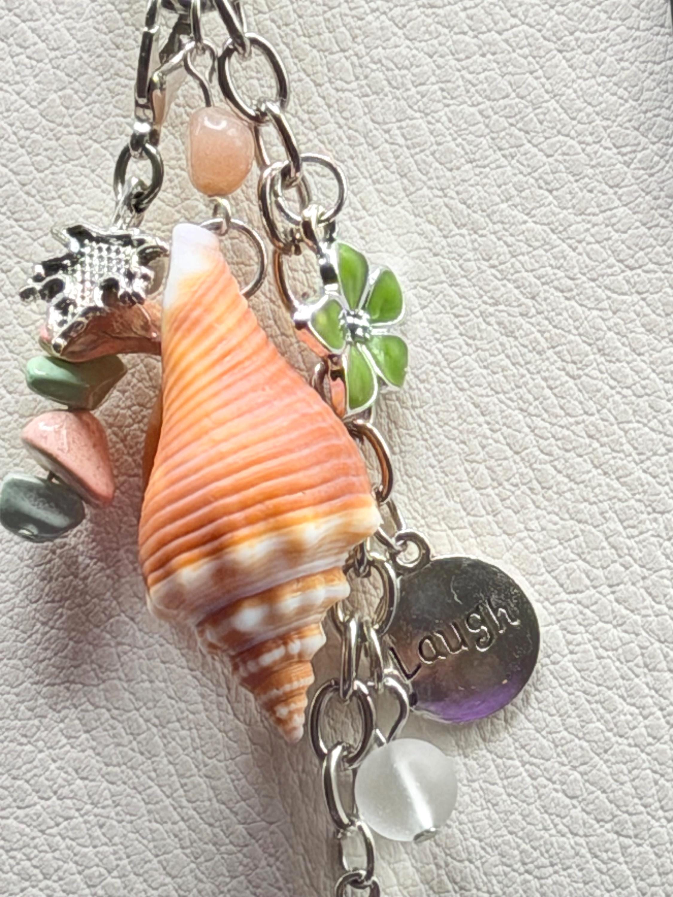 Florida coastal Conch Shell Bag Charm - Handmade Beach Coastal Purse Accessory Ocean Lover Gift