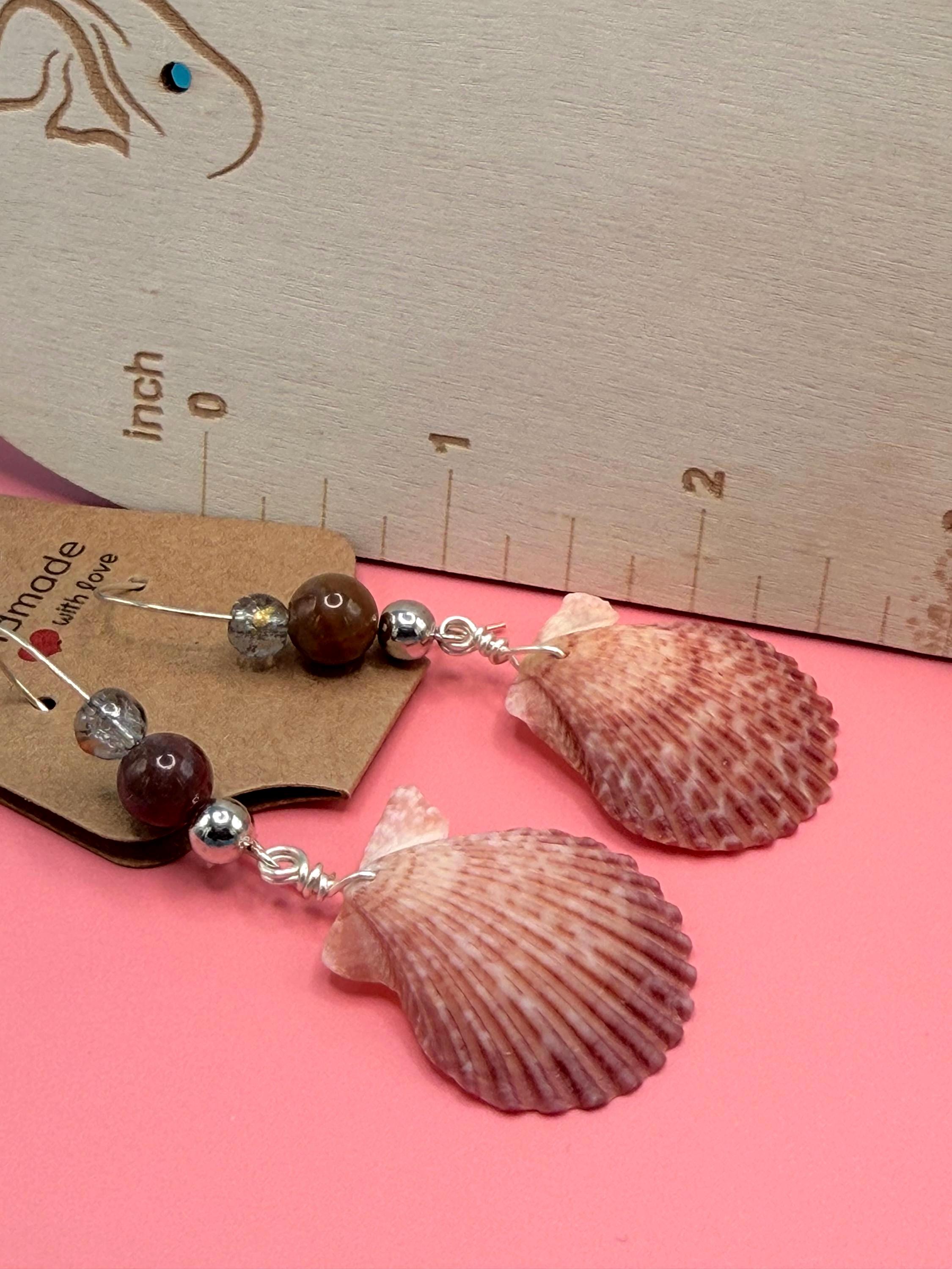 Handmade Scallop Shell Earrings Beach Coastal Ocean Nautical Florida Seashell Jewelry Gift