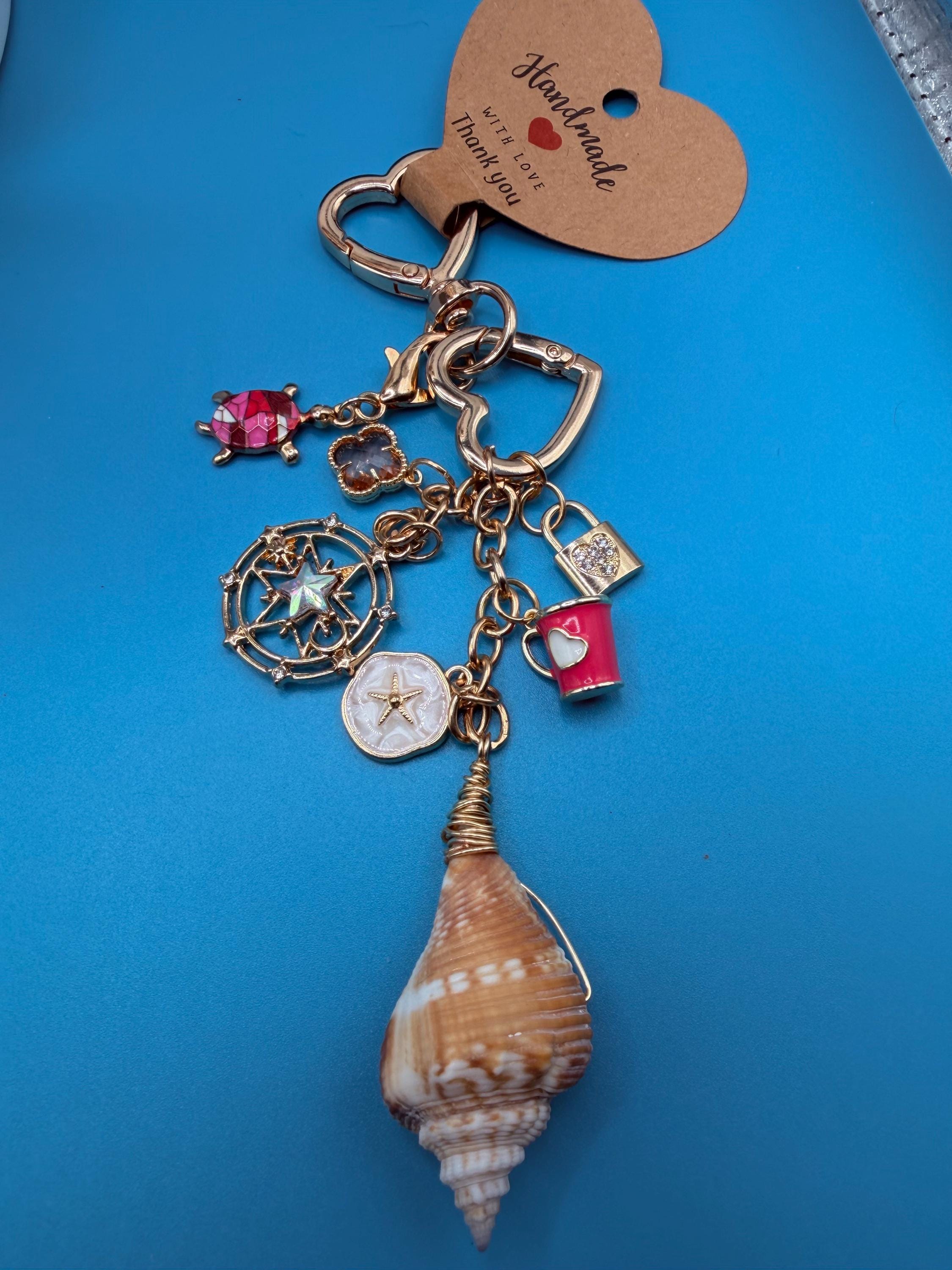 Coastal Bag Charm with Seashell  Beach Accessory, Ocean Lover Gift