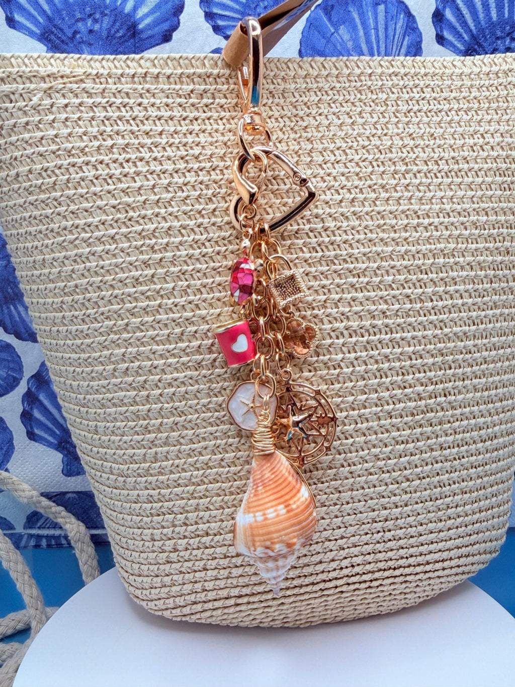 Coastal Bag Charm with Seashell  Beach Accessory, Ocean Lover Gift