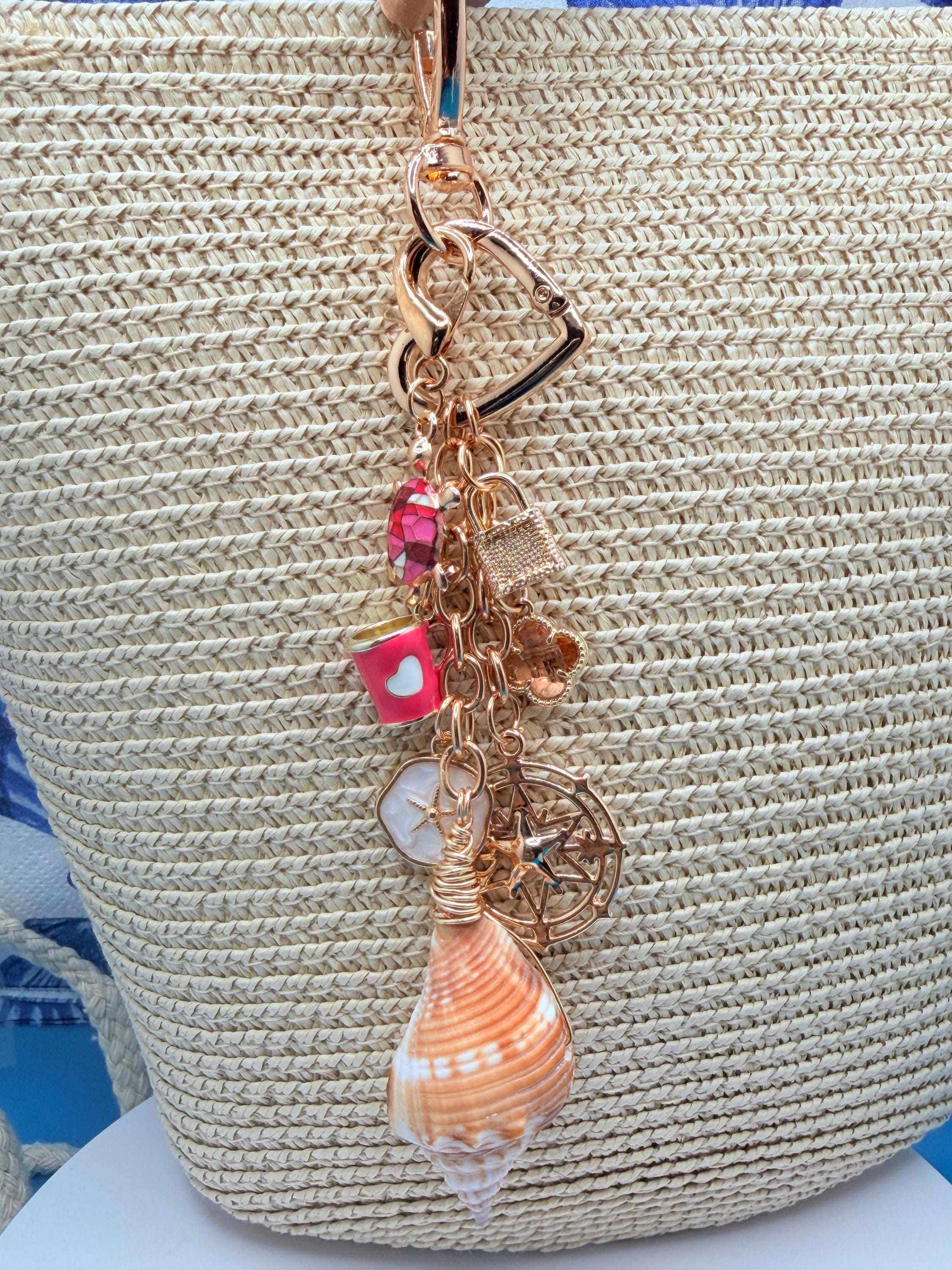Coastal Bag Charm with Seashell  Beach Accessory, Ocean Lover Gift