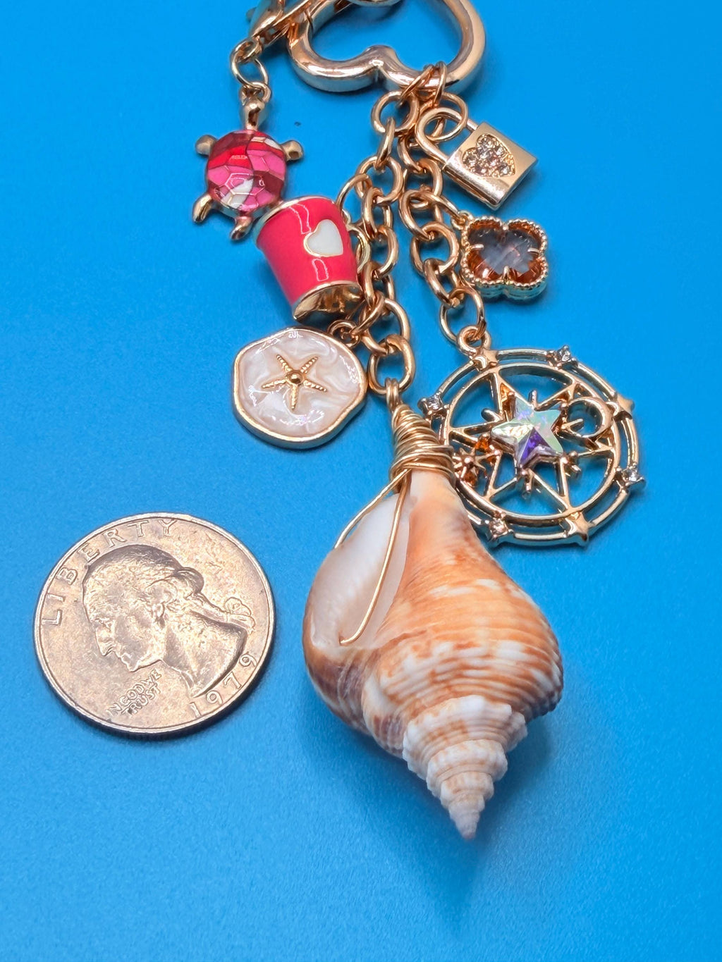 Coastal Bag Charm with Seashell  Beach Accessory, Ocean Lover Gift