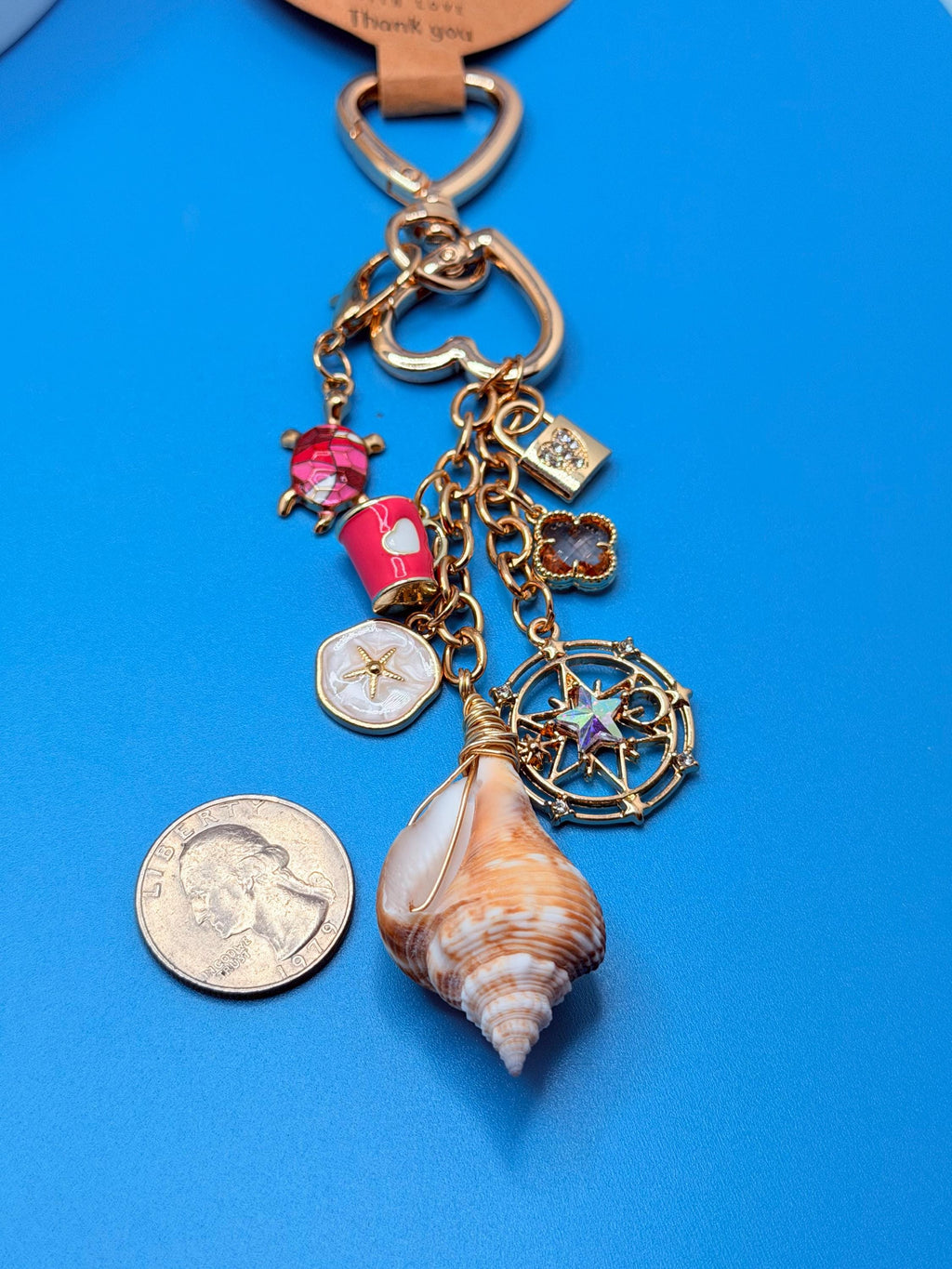 Coastal Bag Charm with Seashell  Beach Accessory, Ocean Lover Gift