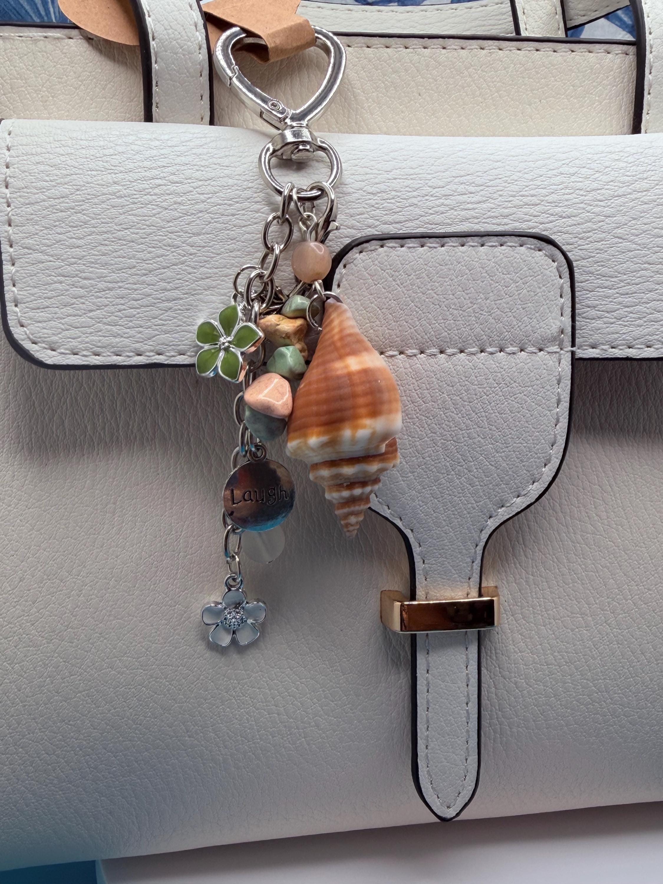 Florida coastal Conch Shell Bag Charm - Handmade Beach Coastal Purse Accessory Ocean Lover Gift