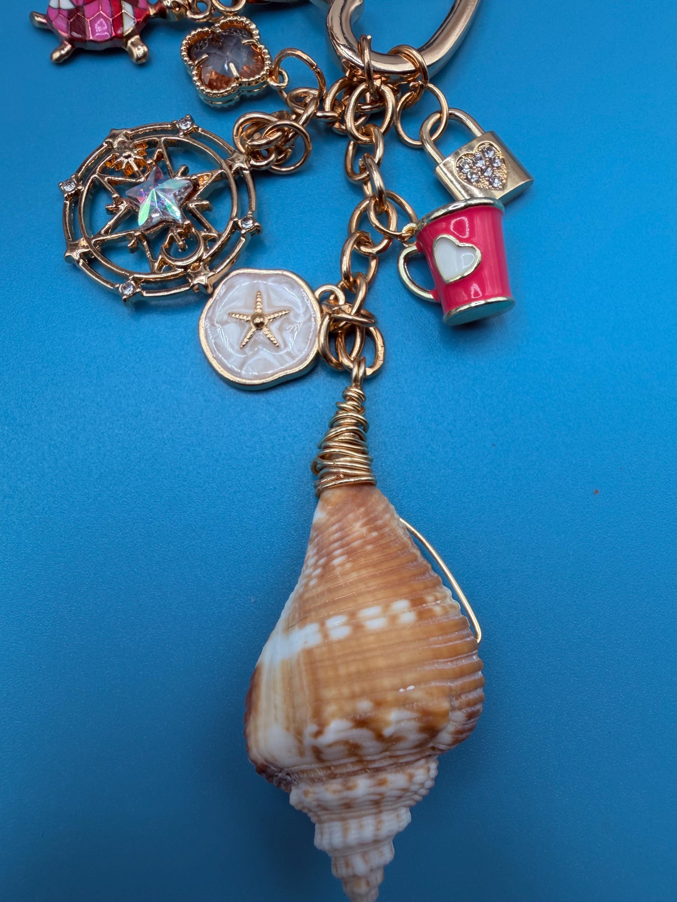 Coastal Bag Charm with Seashell  Beach Accessory, Ocean Lover Gift