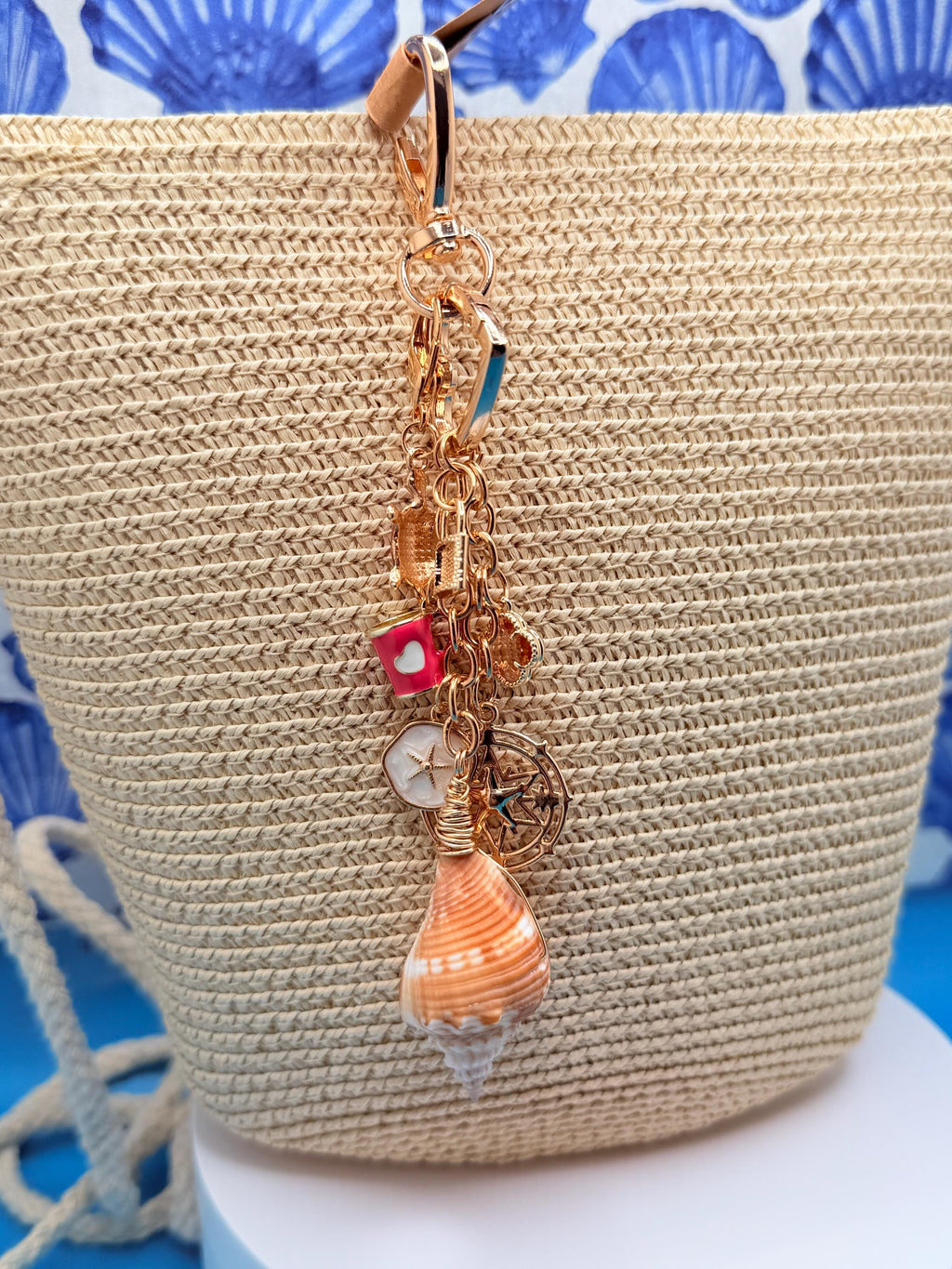 Coastal Bag Charm with Seashell  Beach Accessory, Ocean Lover Gift